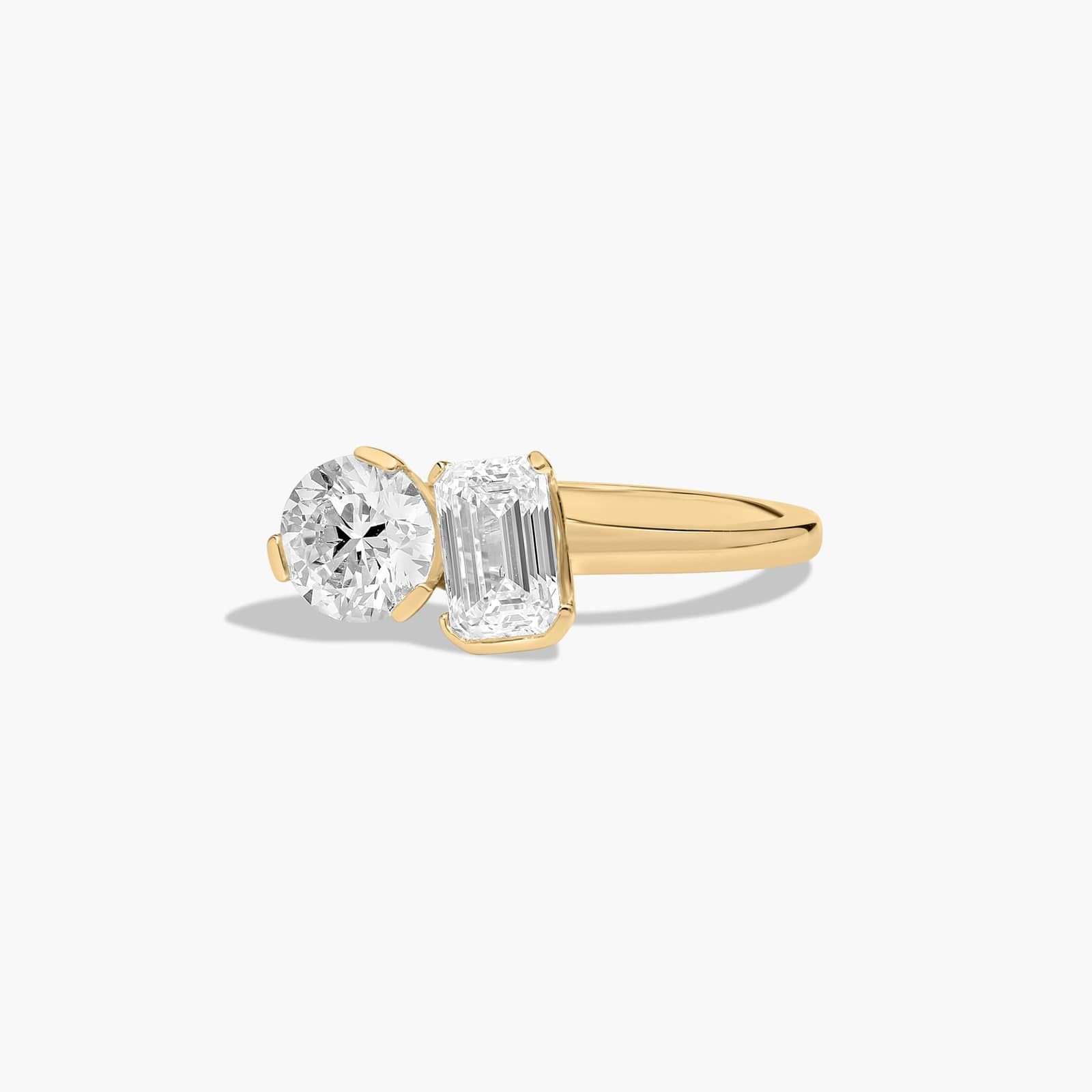 Toi et Moi Round And Emerald Cut Lab-Grown Diamond Ring In 14K Yellow Gold