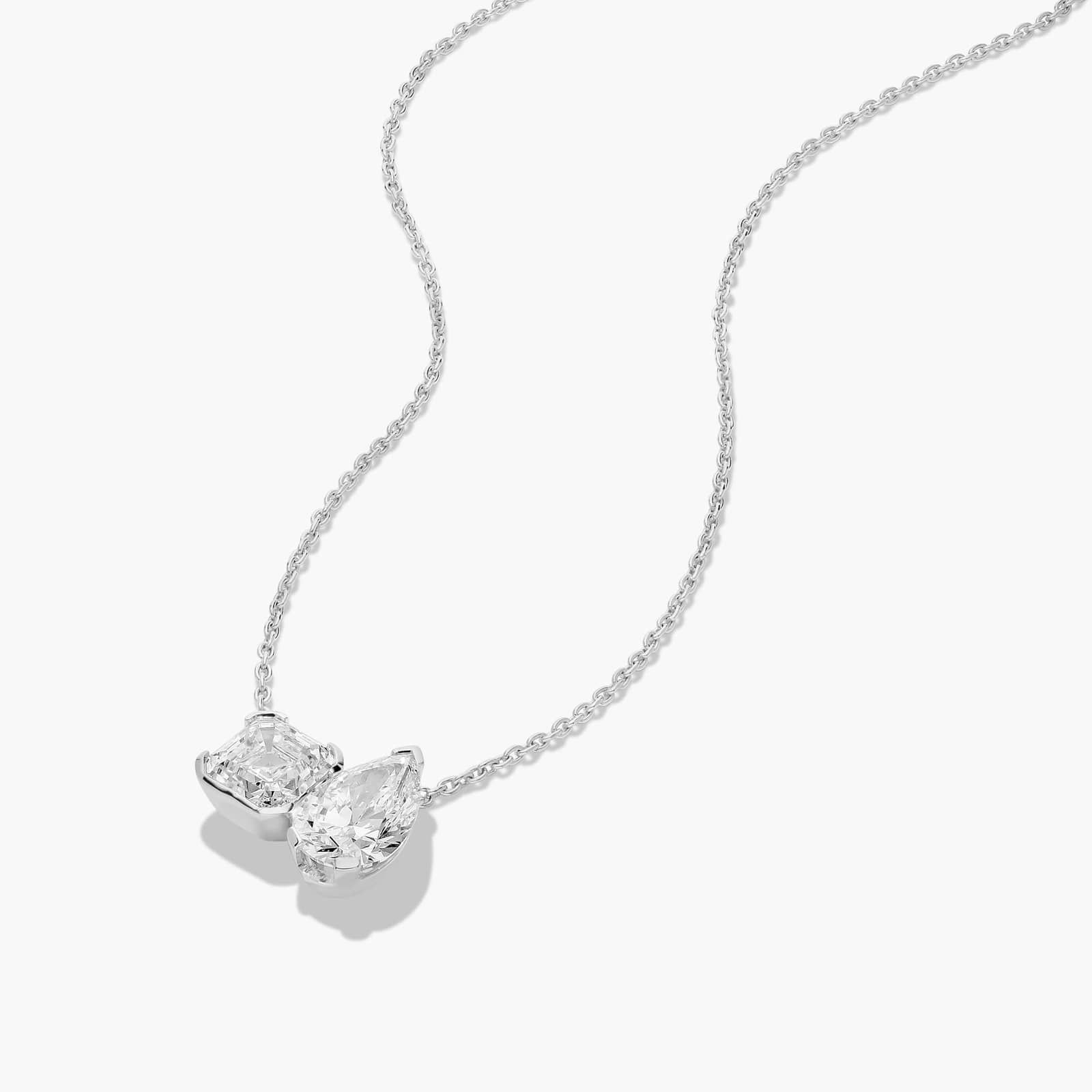 Toi Et Moi Pendant Necklace With Asscher And Pear Shaped Lab-Grown Diamonds In 14K White Gold