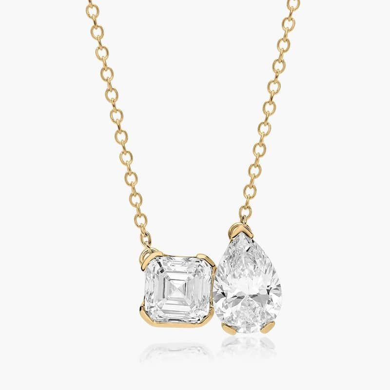 Toi Et Moi Pendant Necklace With Asscher And Pear Shaped Lab-Grown Diamonds In 14K Yellow Gold