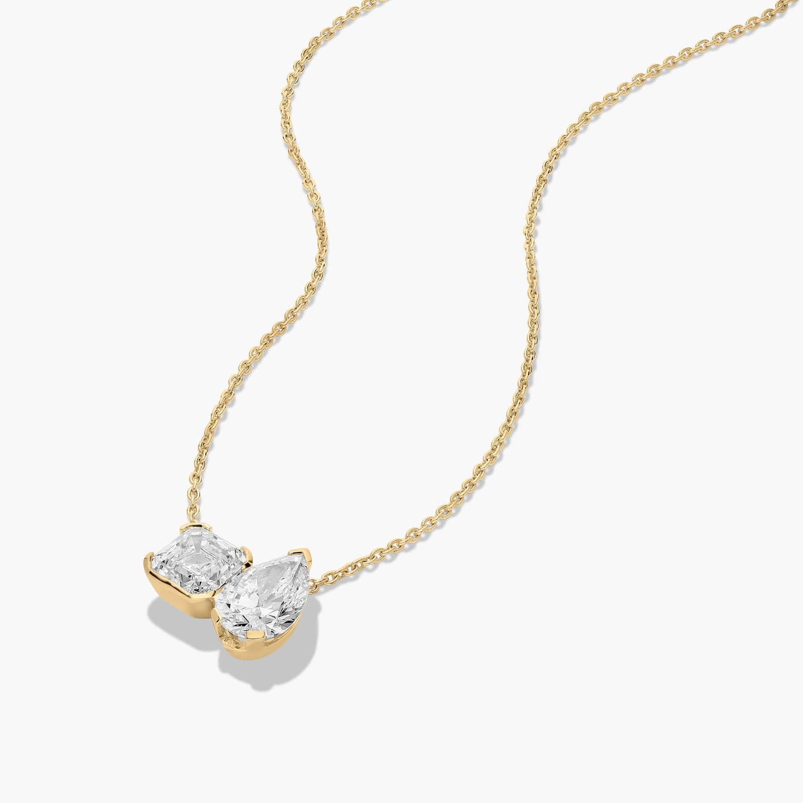 Toi Et Moi Pendant Necklace With Asscher And Pear Shaped Lab-Grown Diamonds In 14K Yellow Gold