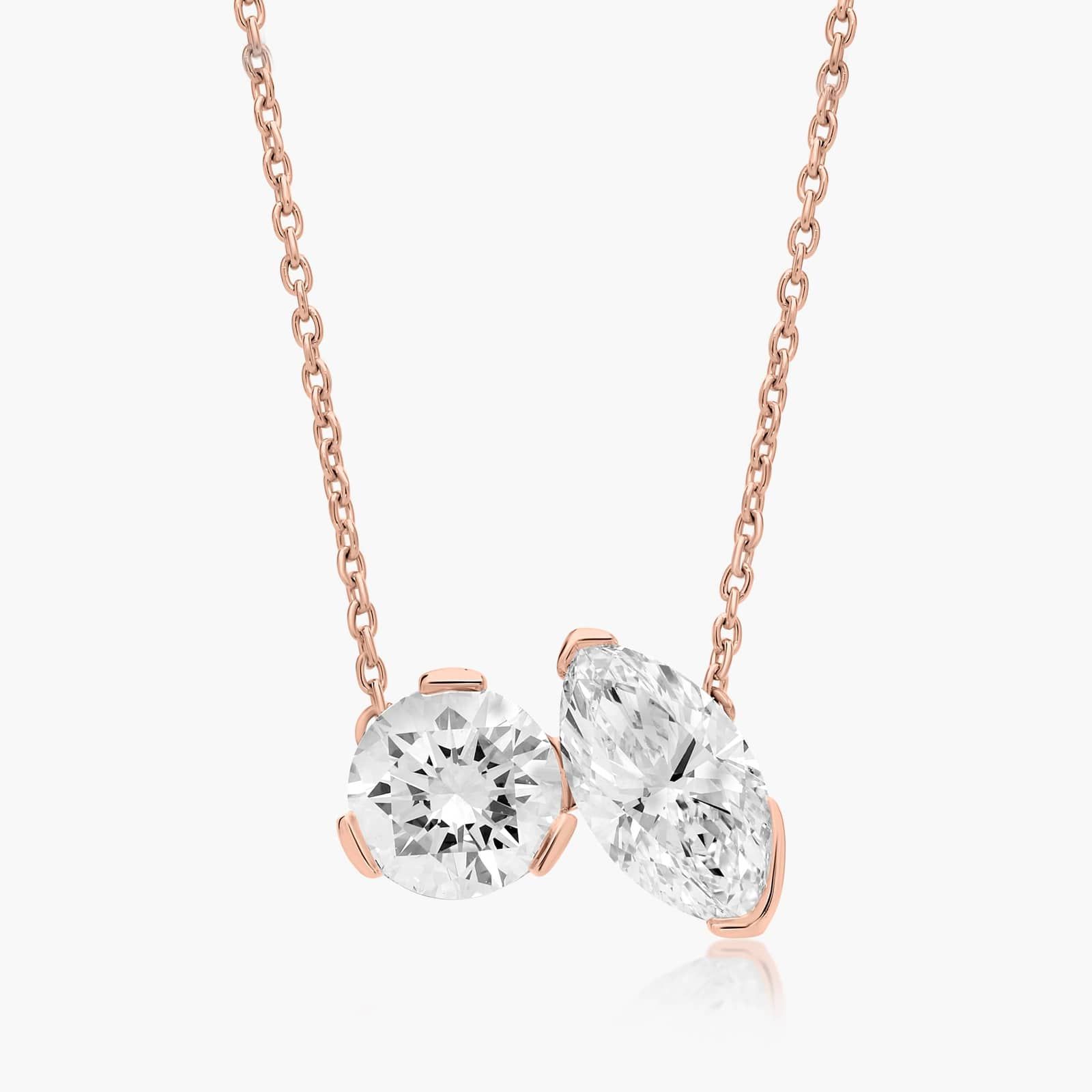 Toi Et Moi Pendant Necklace With Round And Marquise Cut Lab-Grown Diamonds In 14K Rose Gold