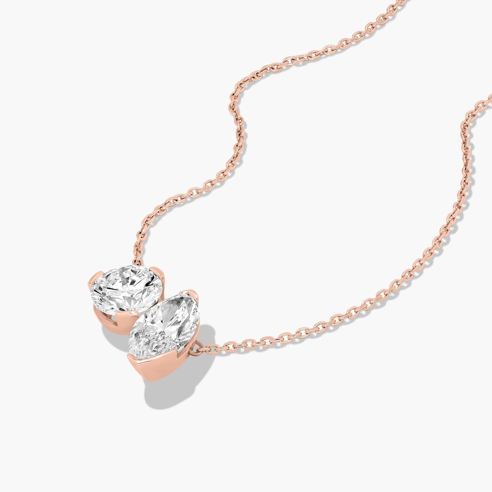 Toi Et Moi Pendant Necklace With Round And Marquise Cut Lab-Grown Diamonds In 14K Rose Gold