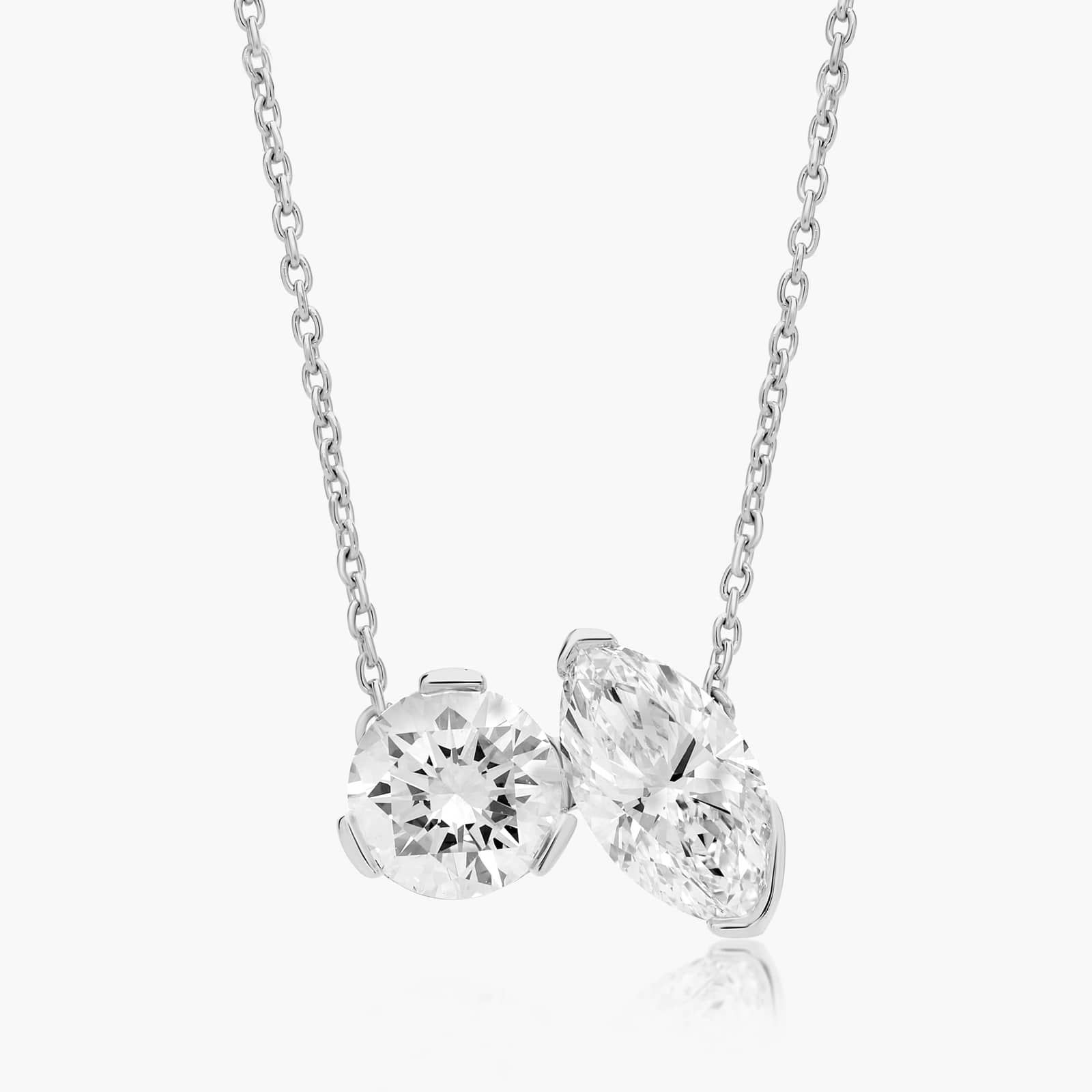 Toi Et Moi Pendant Necklace With Round And Marquise Cut Lab-Grown Diamonds In 14K White Gold