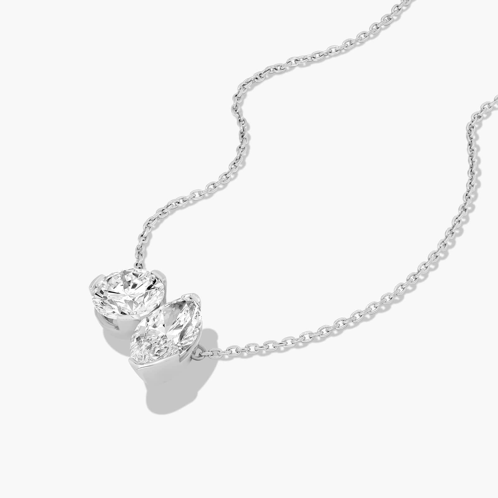 Toi Et Moi Pendant Necklace With Round And Marquise Cut Lab-Grown Diamonds In 14K White Gold