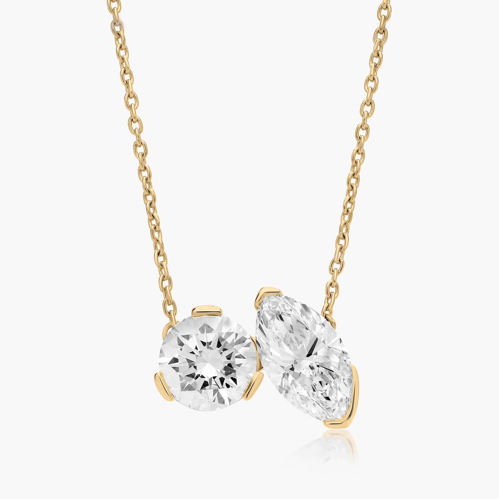 Toi Et Moi Pendant Necklace With Round And Marquise Cut Lab-Grown Diamonds In 14K Yellow Gold