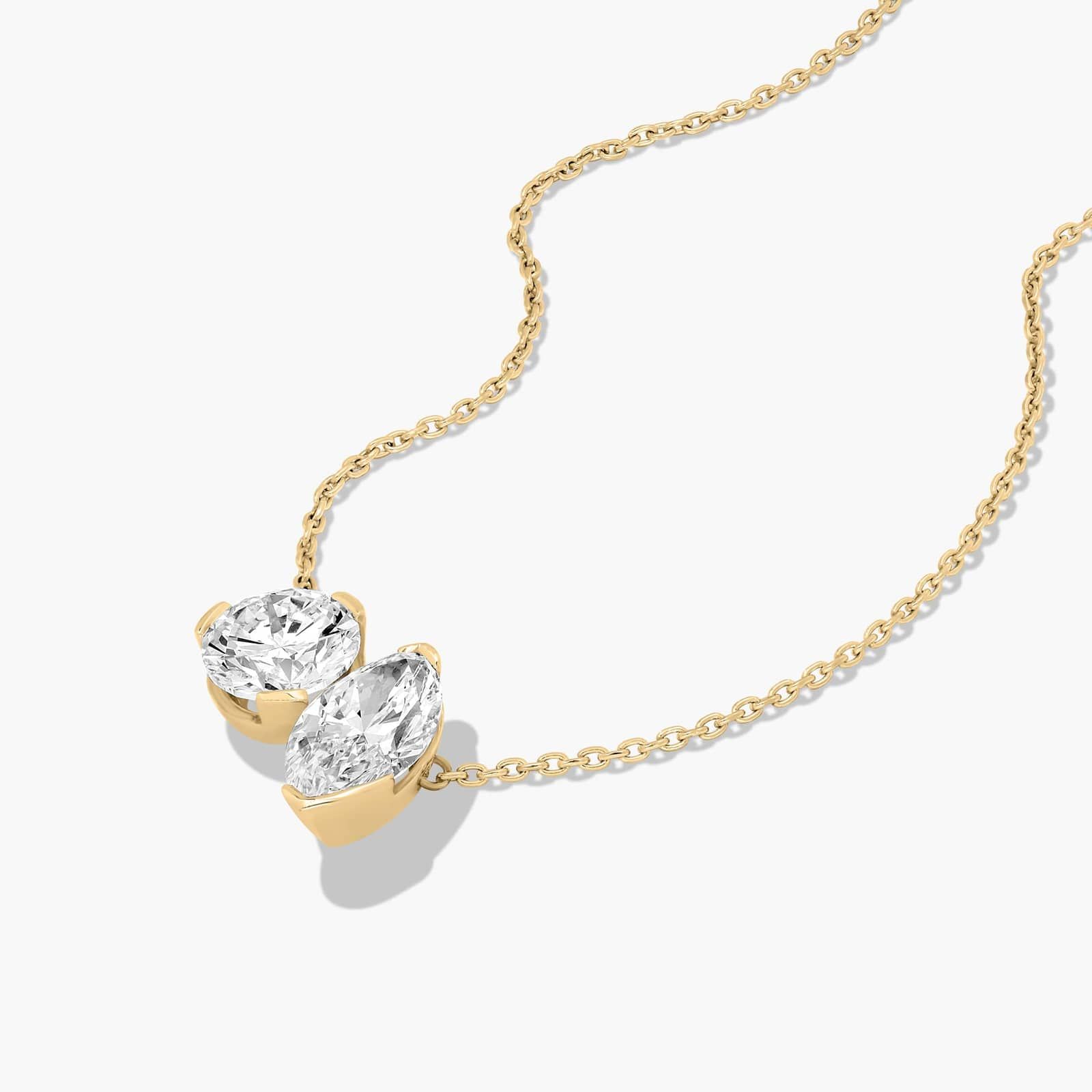 Toi Et Moi Pendant Necklace With Round And Marquise Cut Lab-Grown Diamonds In 14K Yellow Gold