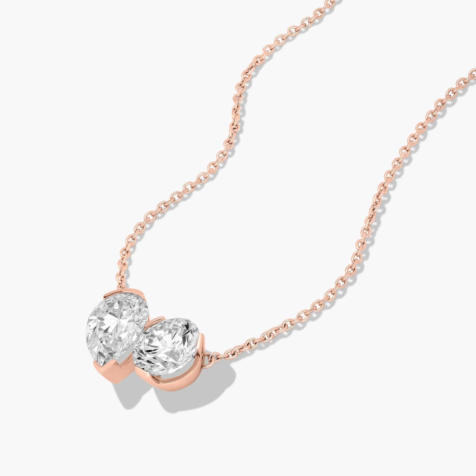 Toi Et Moi Pendant Necklace With Round And Pear Shaped Lab-Grown Diamonds In 14K Rose Gold