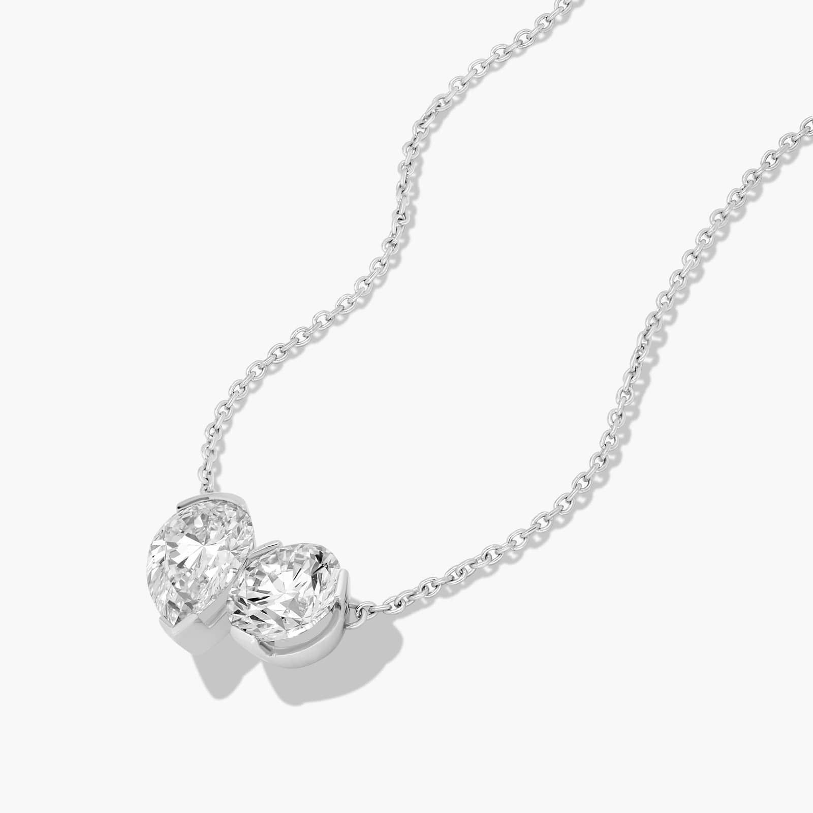 Toi Et Moi Pendant Necklace With Round And Pear Shaped Lab-Grown Diamonds In 14K White Gold