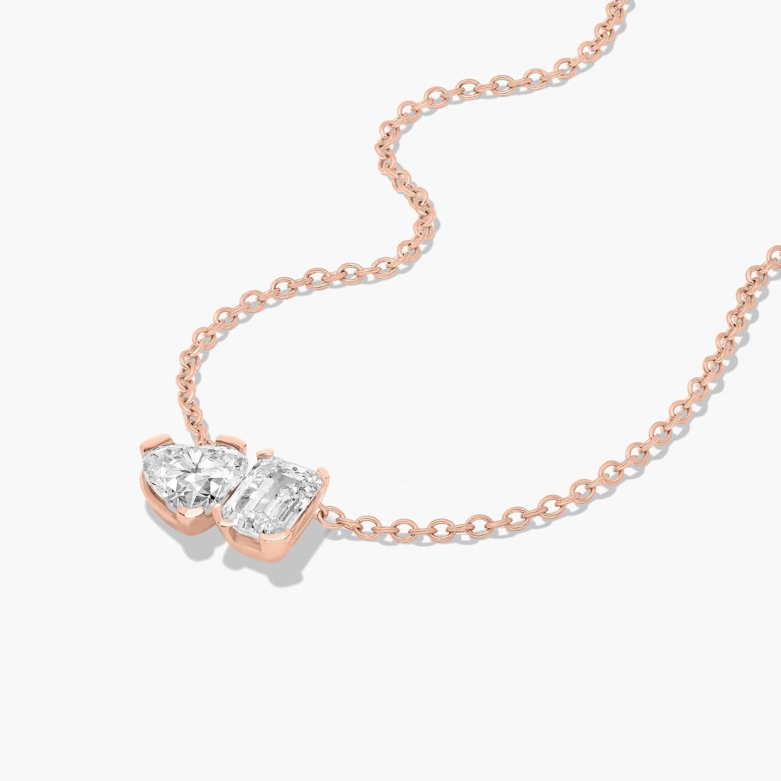 Toi Et Moi Pendant Necklace With Heart And Emerald Cut Lab-Grown Diamonds In 14K Rose Gold
