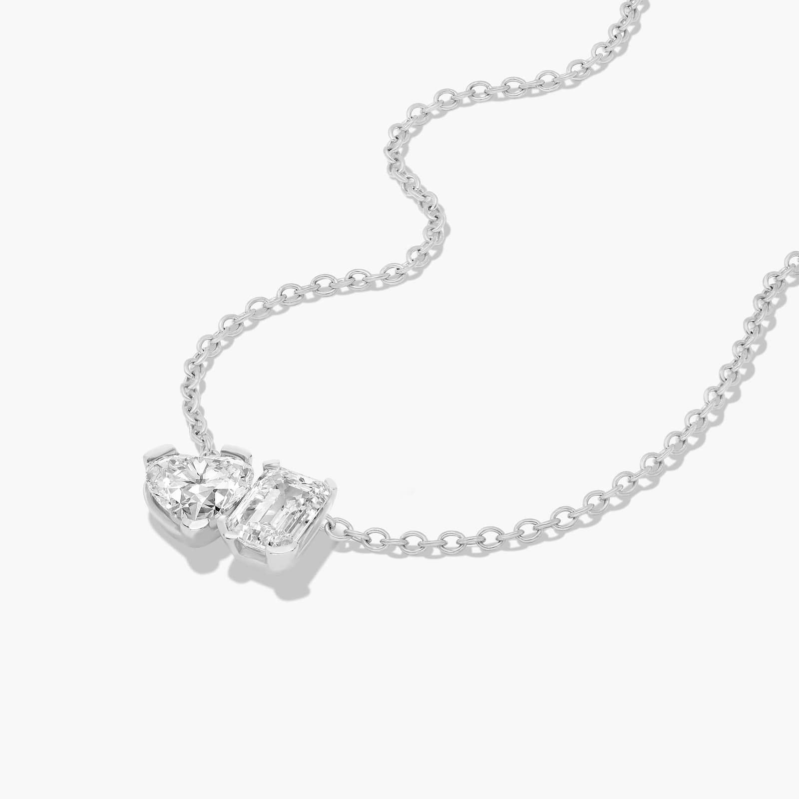 Toi Et Moi Pendant Necklace With Heart And Emerald Cut Lab-Grown Diamonds In 14K White Gold