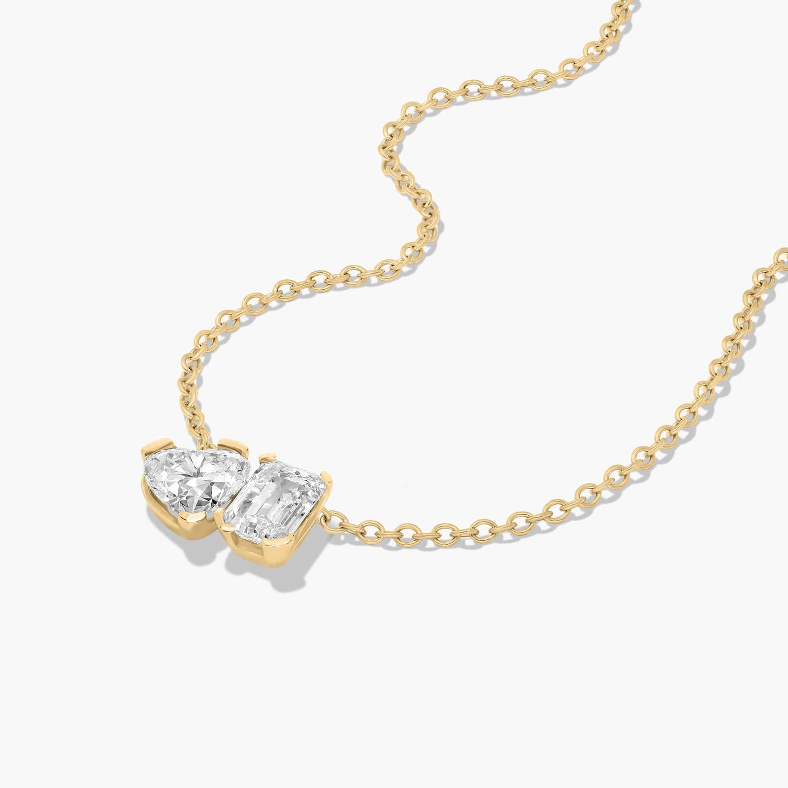 Toi Et Moi Pendant Necklace With Heart And Emerald Cut Lab-Grown Diamonds In 14K Yellow Gold