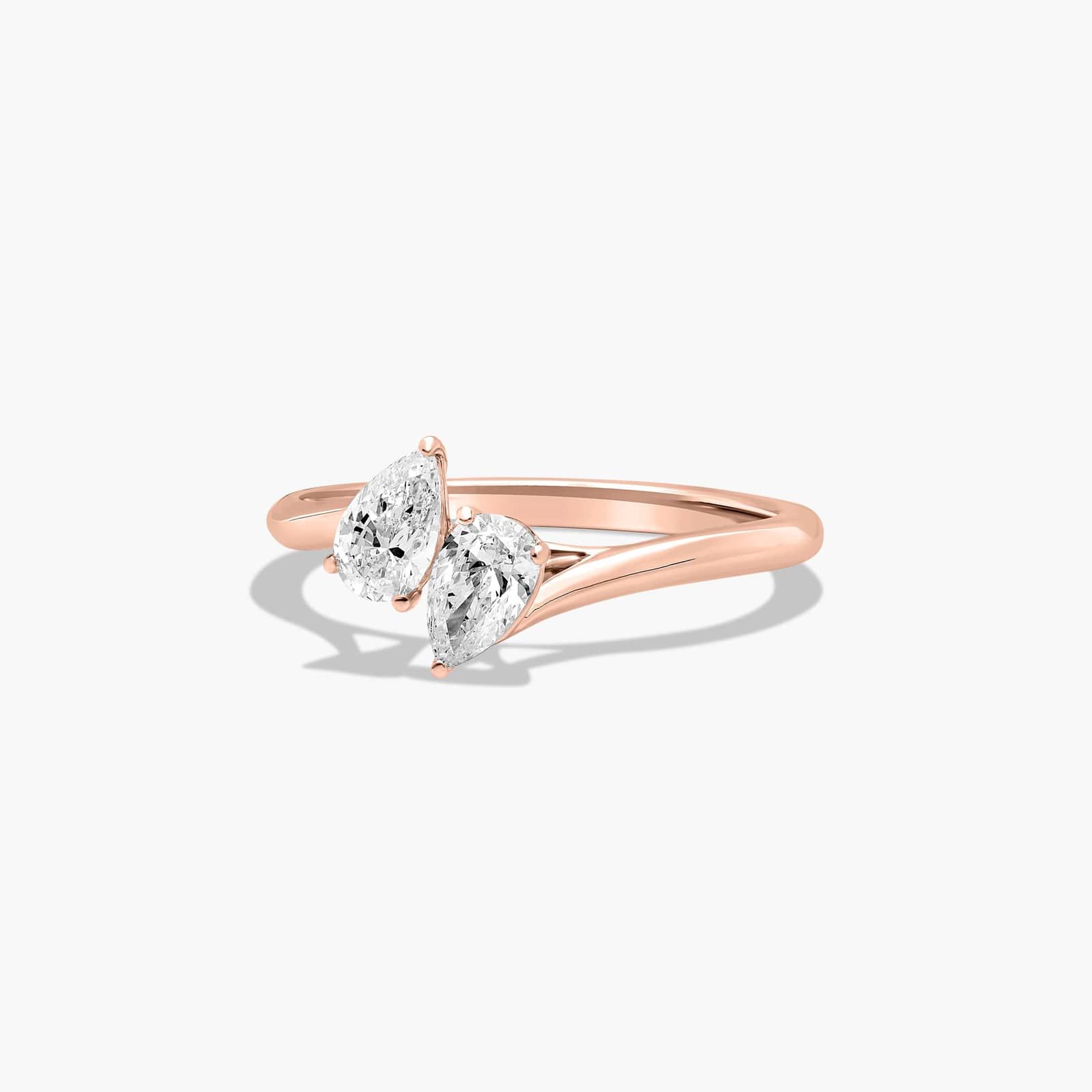 Toi et Moi Pear Shaped Lab-Grown Diamond Kissing Pear Ring In 14K Rose Gold