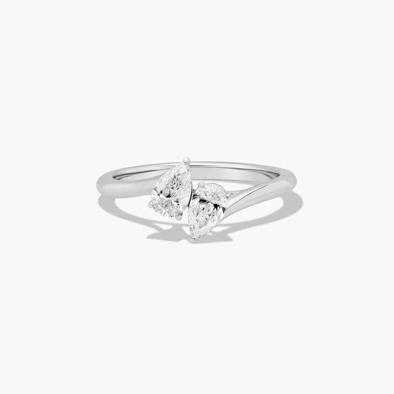 Toi et Moi Pear Shaped Lab-Grown Diamond Kissing Pear Ring In 14K White Gold