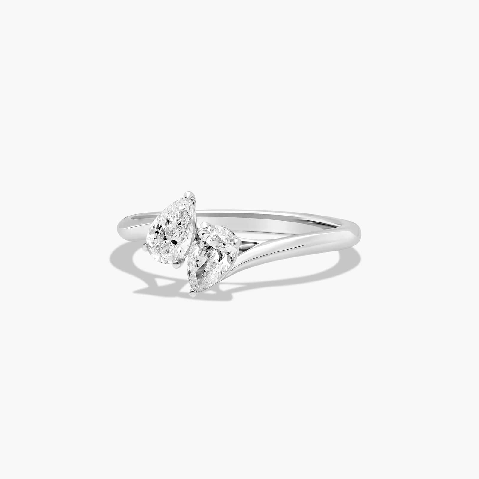 Toi et Moi Pear Shaped Lab-Grown Diamond Kissing Pear Ring In 14K White Gold