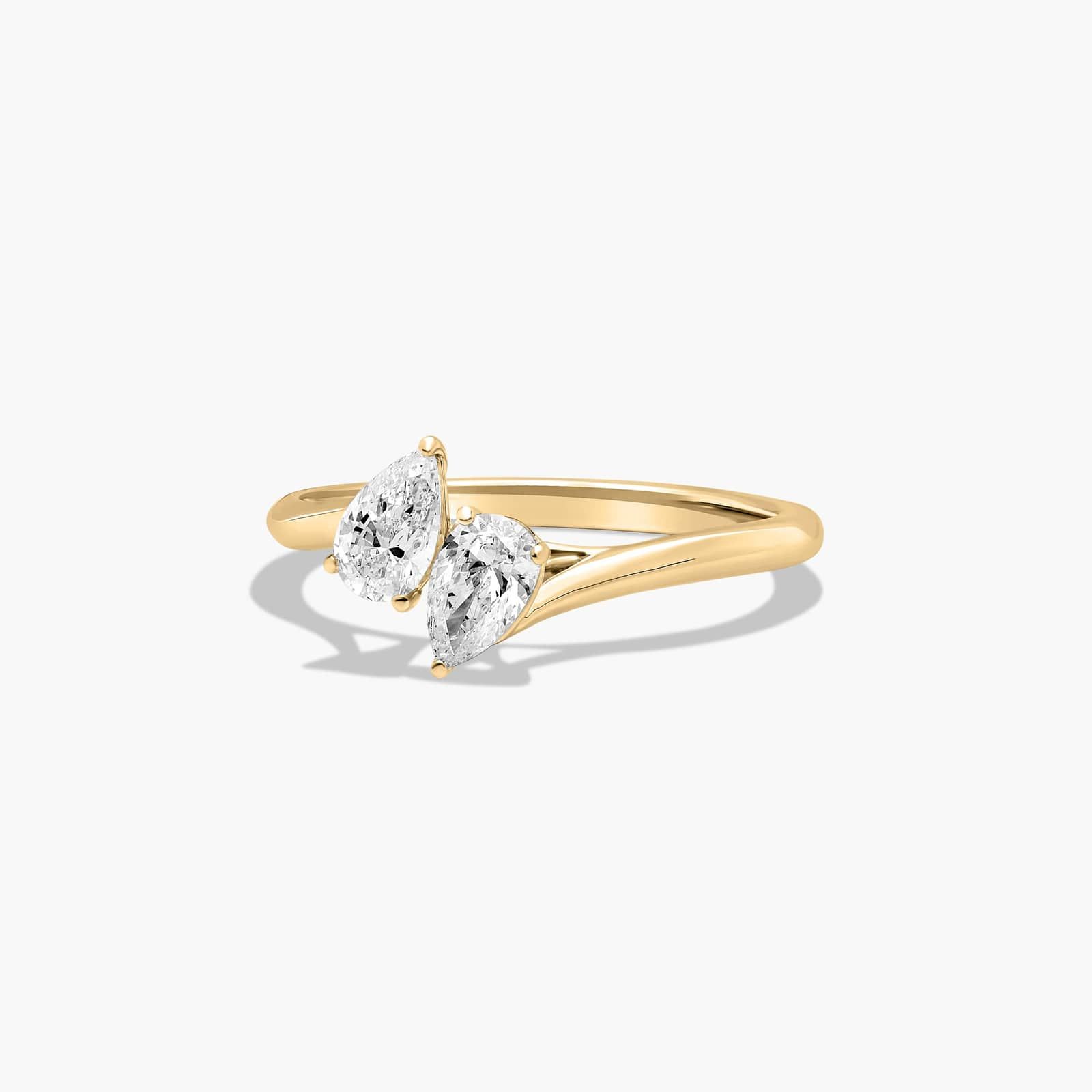 Toi et Moi Pear Shaped Lab-Grown Diamond Kissing Pear Ring In 14K Yellow Gold