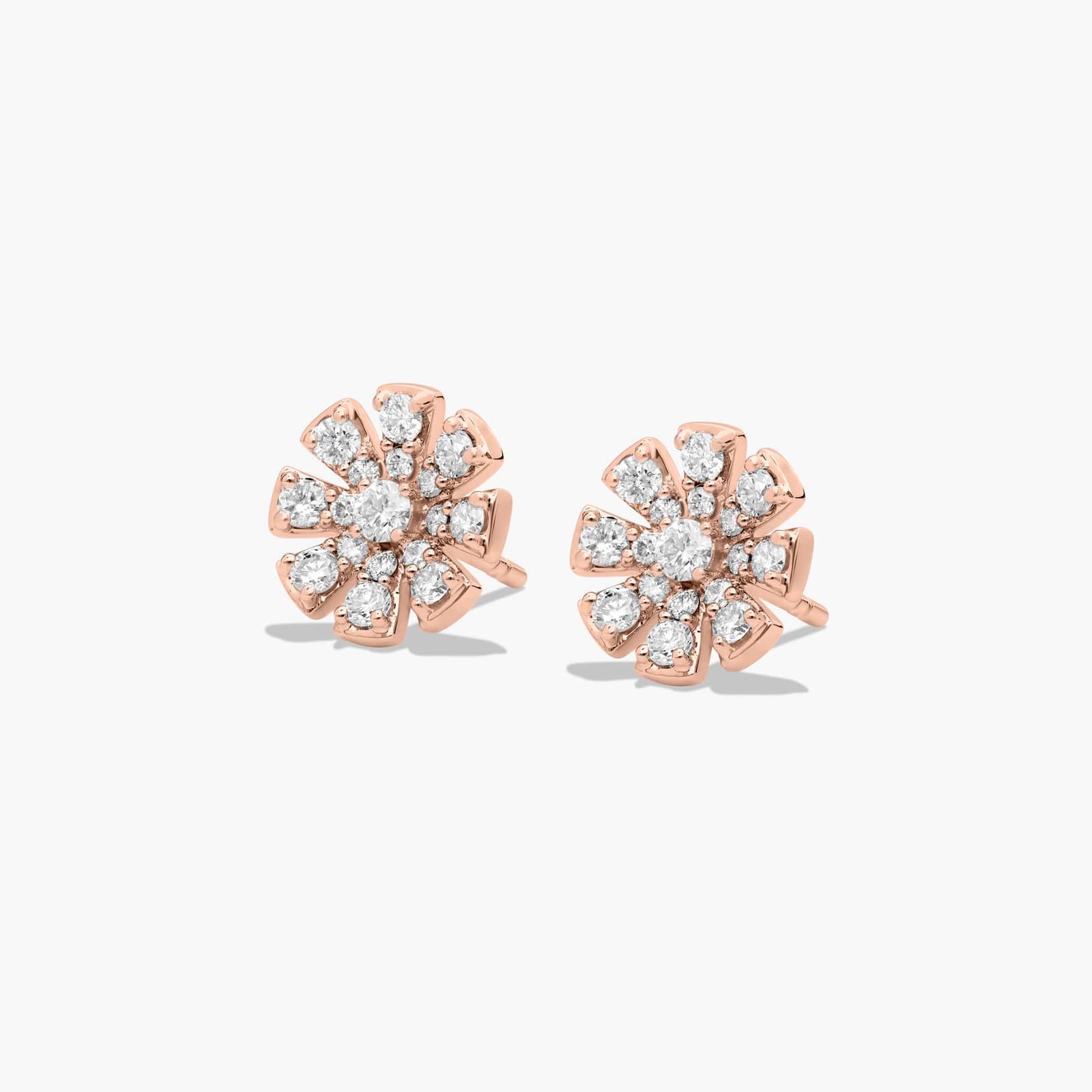 14K Rose Gold Dainty Diamonds Pavé Flower Stud Earrings