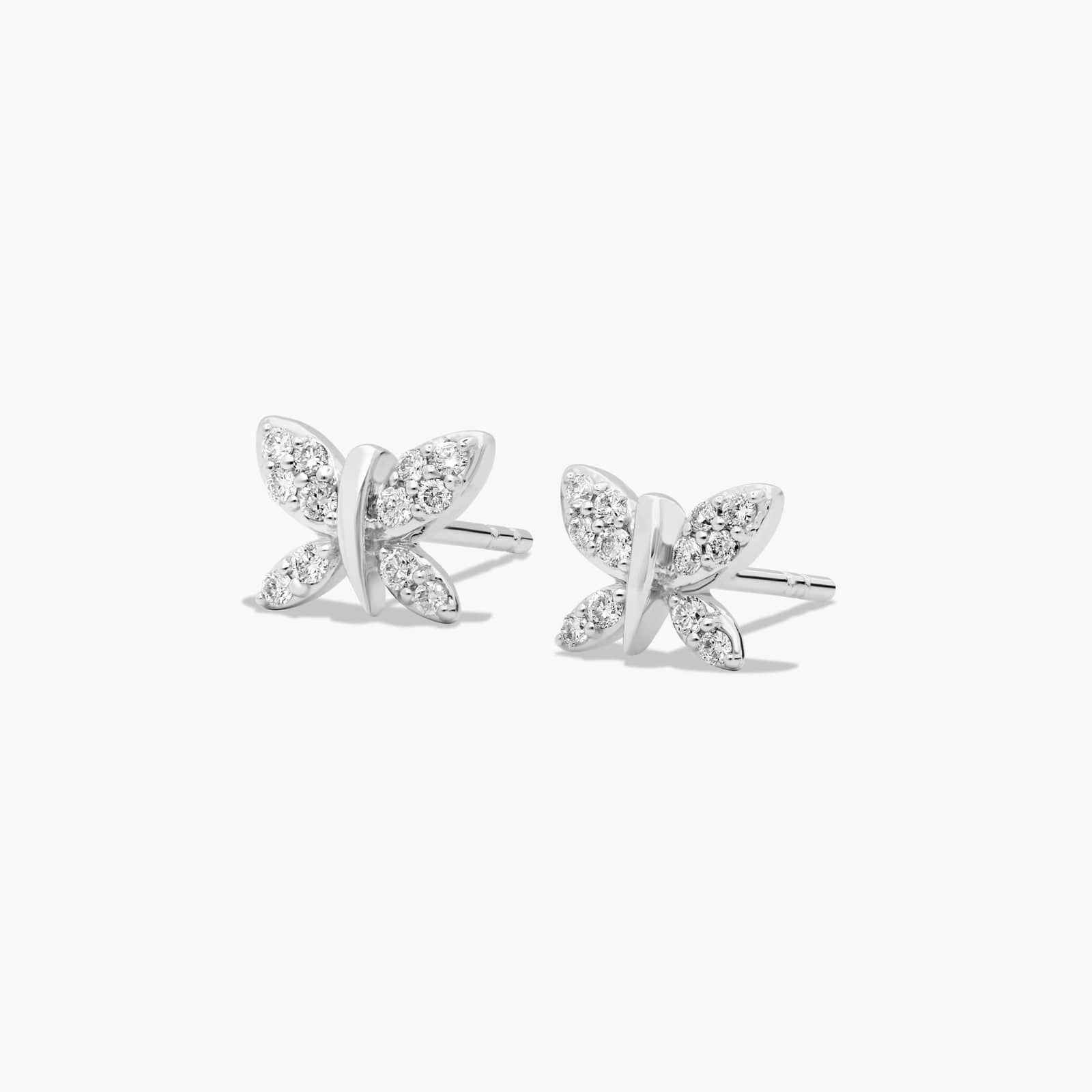 14K White Gold Dainty Diamonds Pavé Butterfly Stud Earrings
