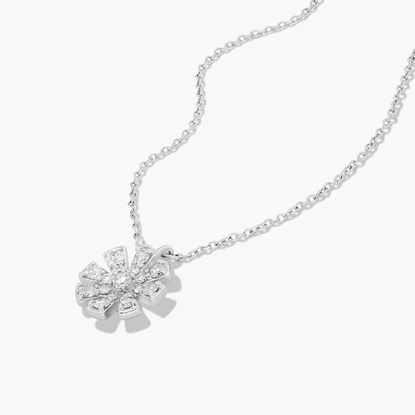 14K White Gold Dainty Diamonds Pavé Flower Necklace