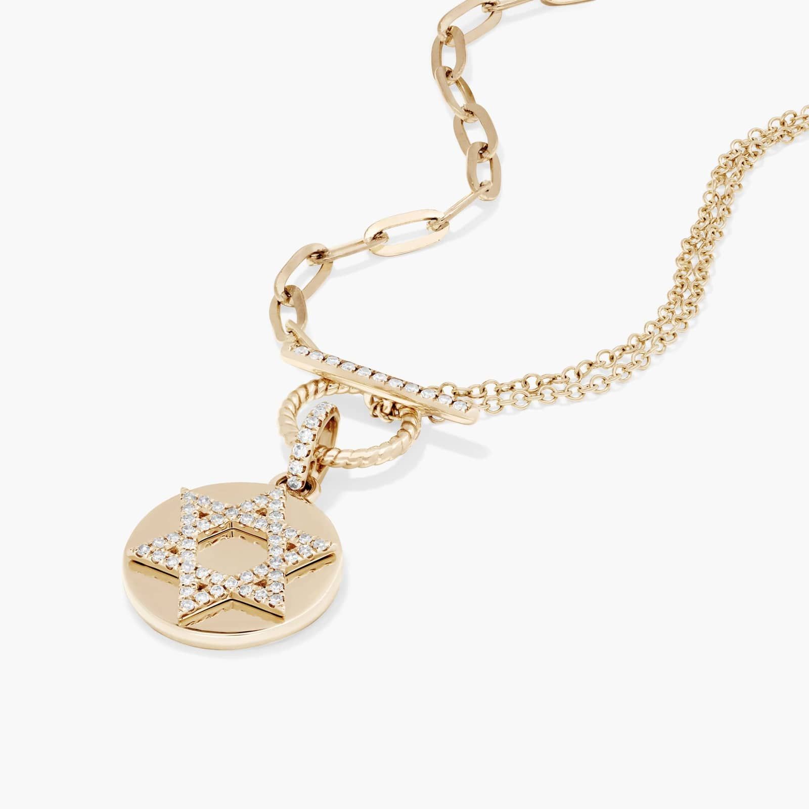 Star of David Toggle Clasp Necklace In 14K Yellow Gold