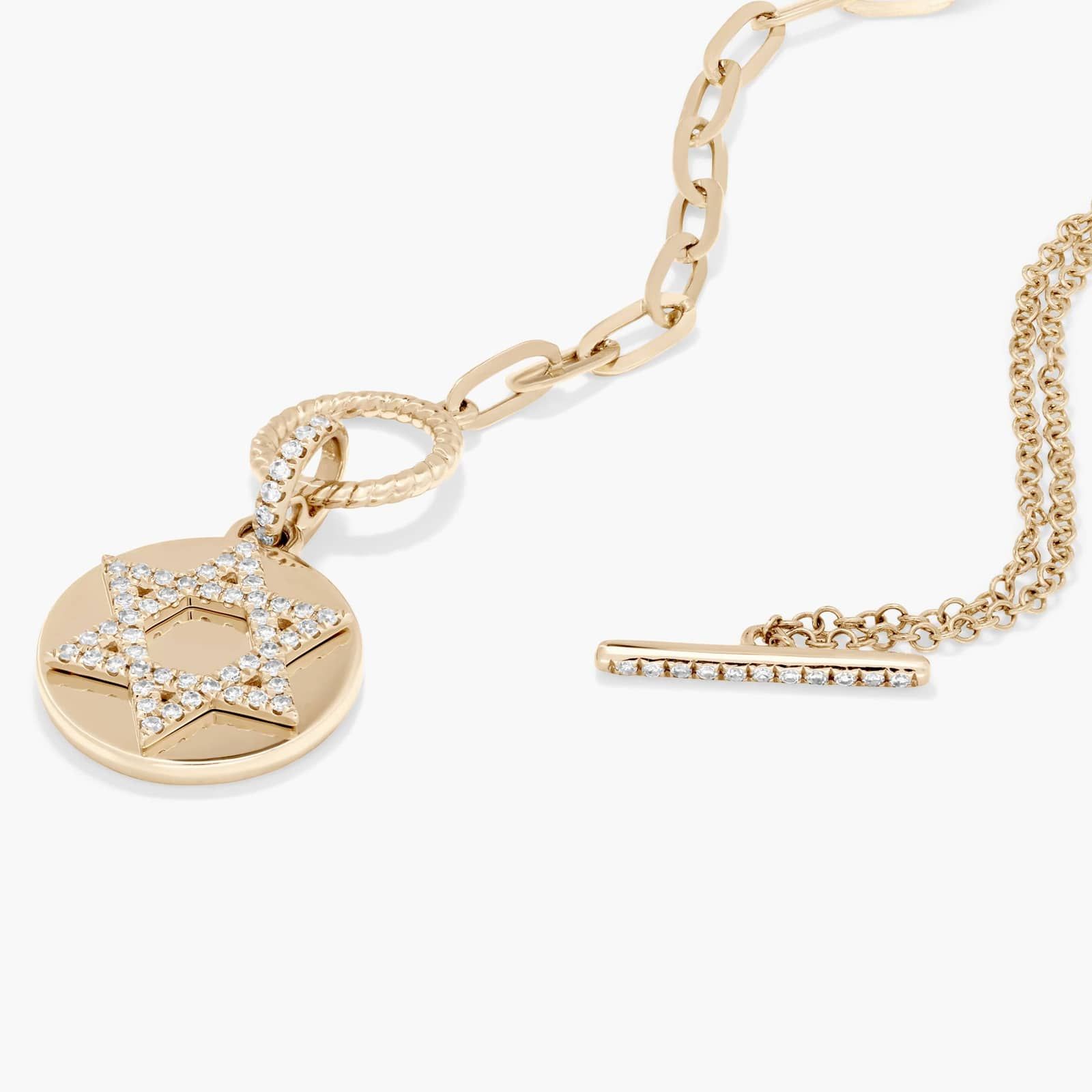 Star of David Toggle Clasp Necklace In 14K Yellow Gold