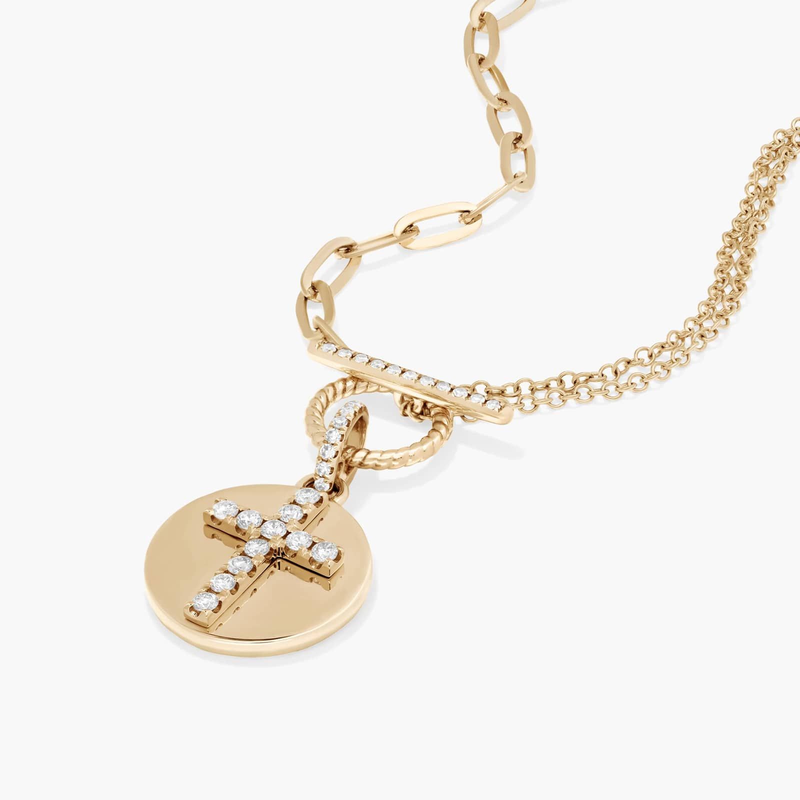 Cross Toggle Clasp Necklace In 14K Yellow Gold