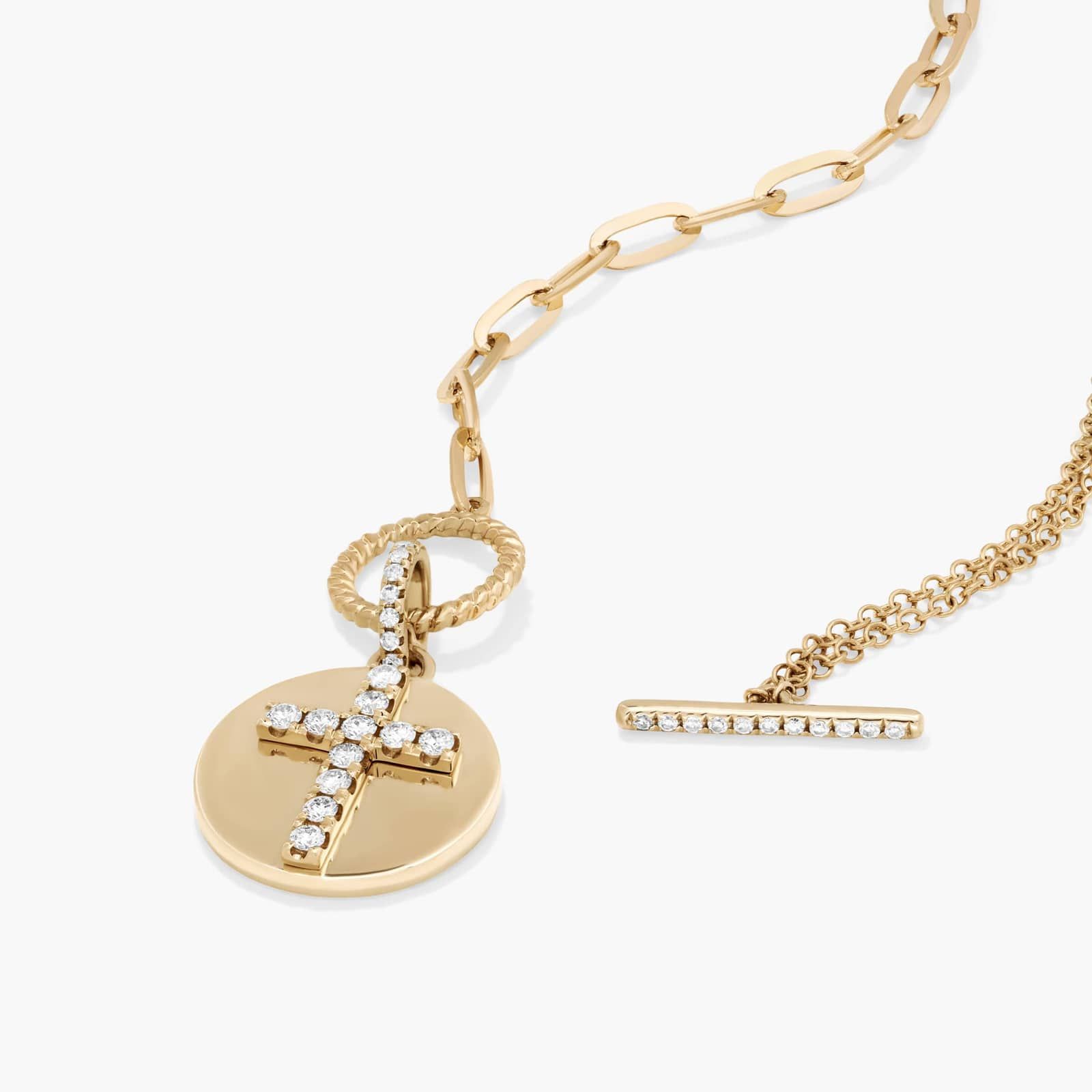 Cross Toggle Clasp Necklace In 14K Yellow Gold