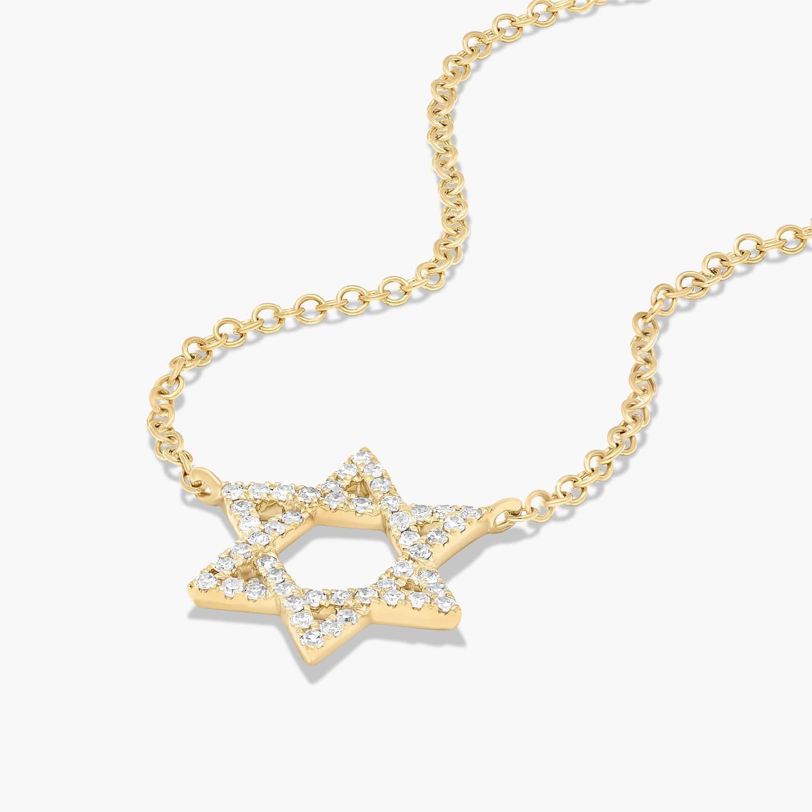Star of David Diamond Pavé Necklace In 14K Yellow Gold