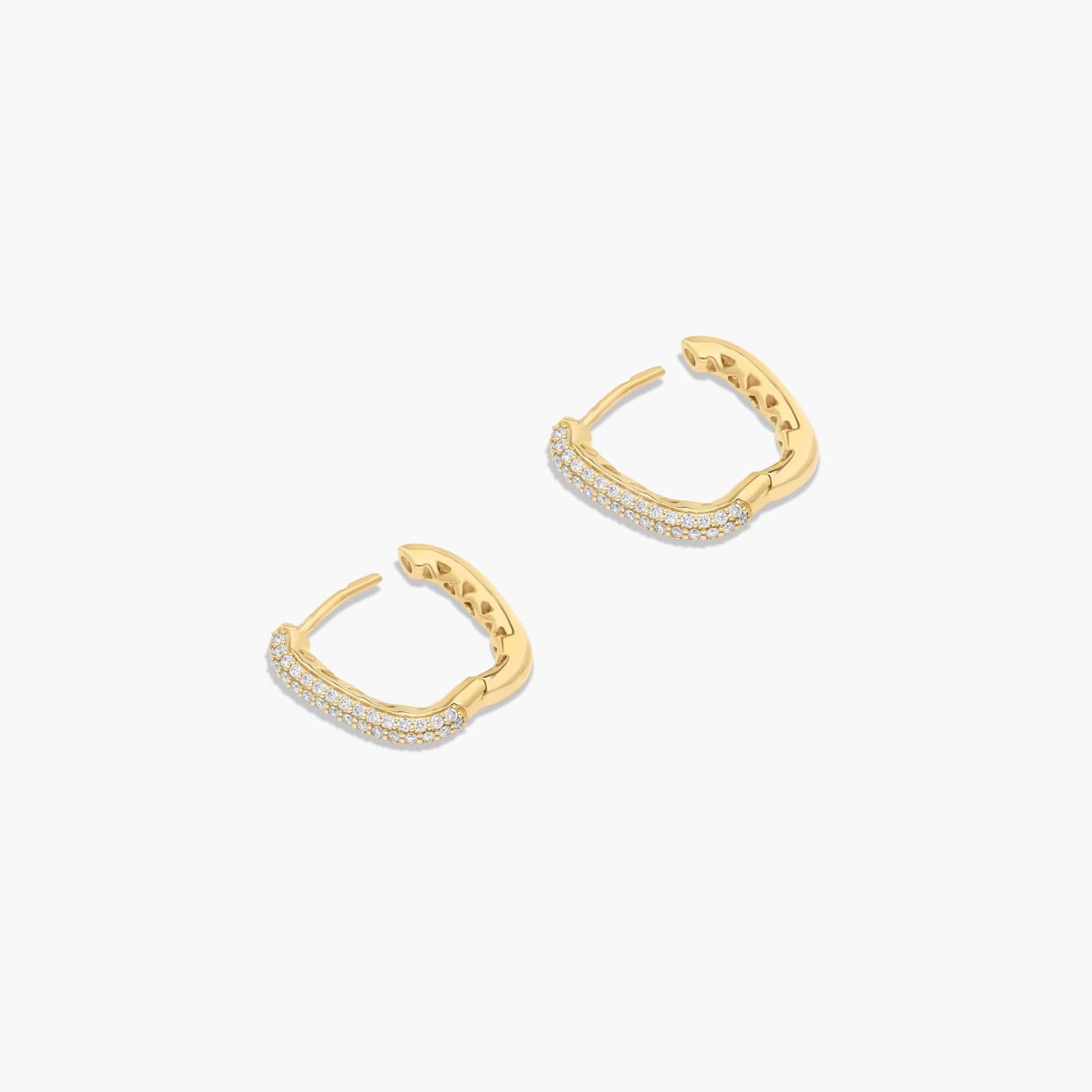 Triple Row Pavé Square Diamond Hoop Earrings In 14K Yellow Gold