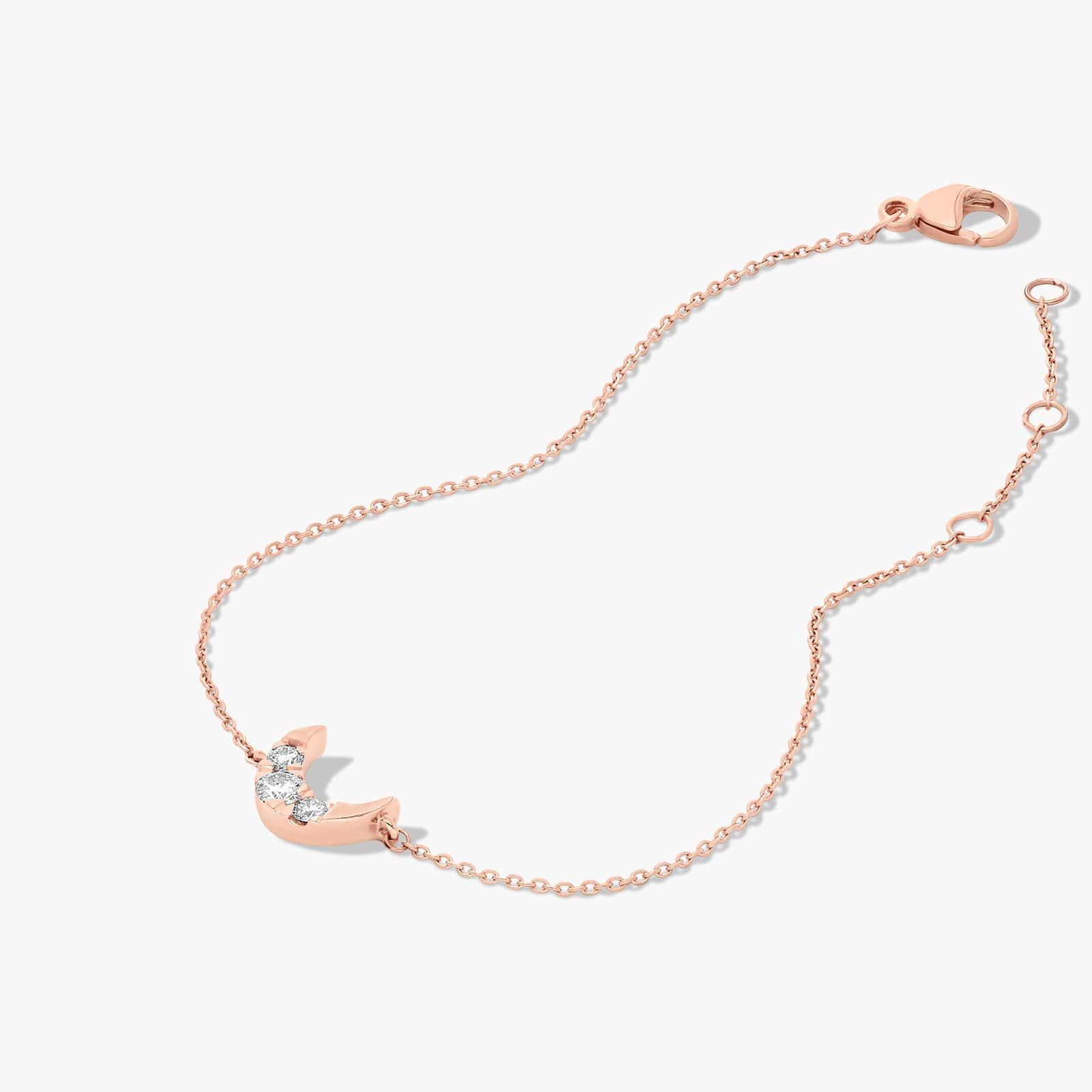 14K Rose Gold Dainty Diamonds Pavé Crescent Moon Bracelet
