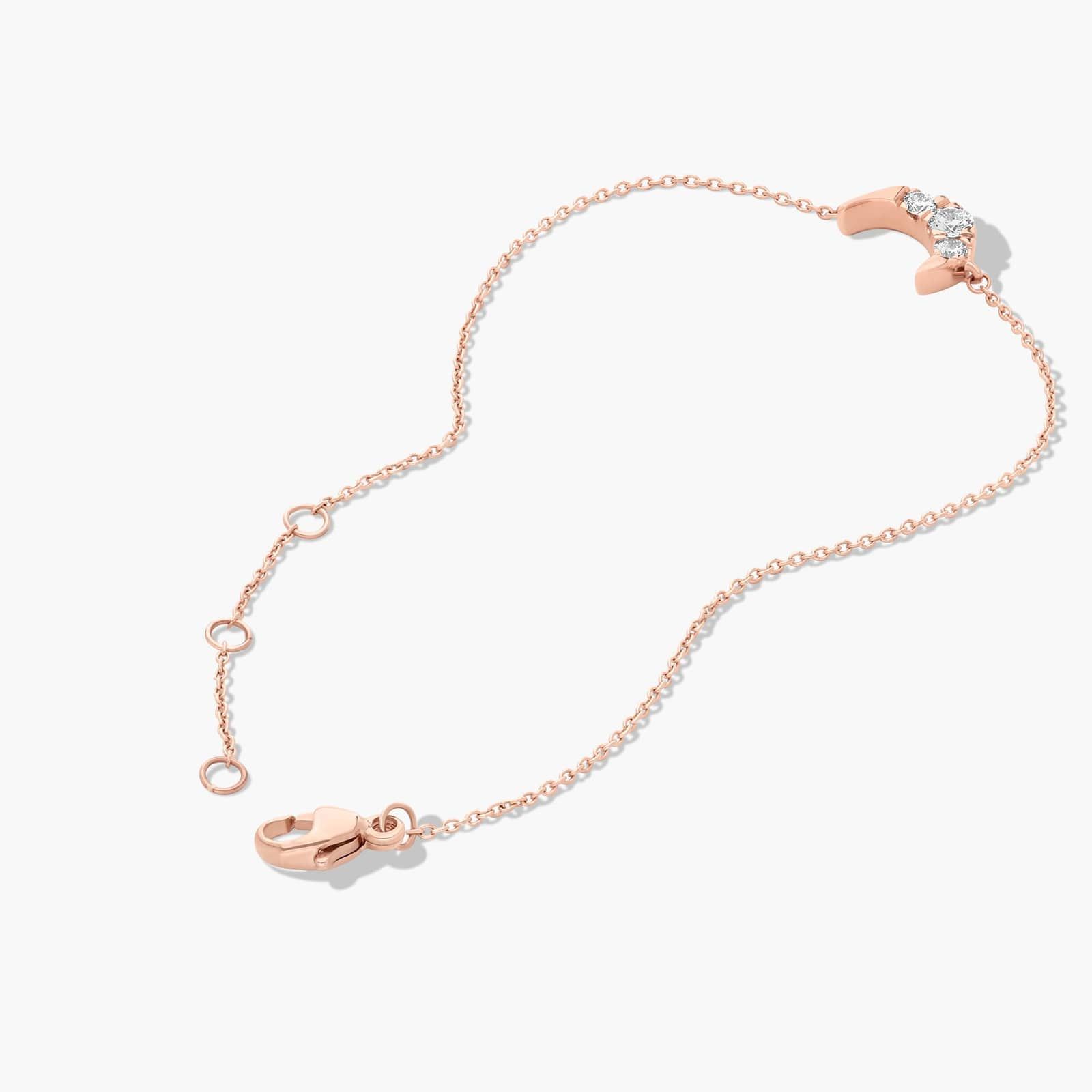 14K Rose Gold Dainty Diamonds Pavé Crescent Moon Bracelet