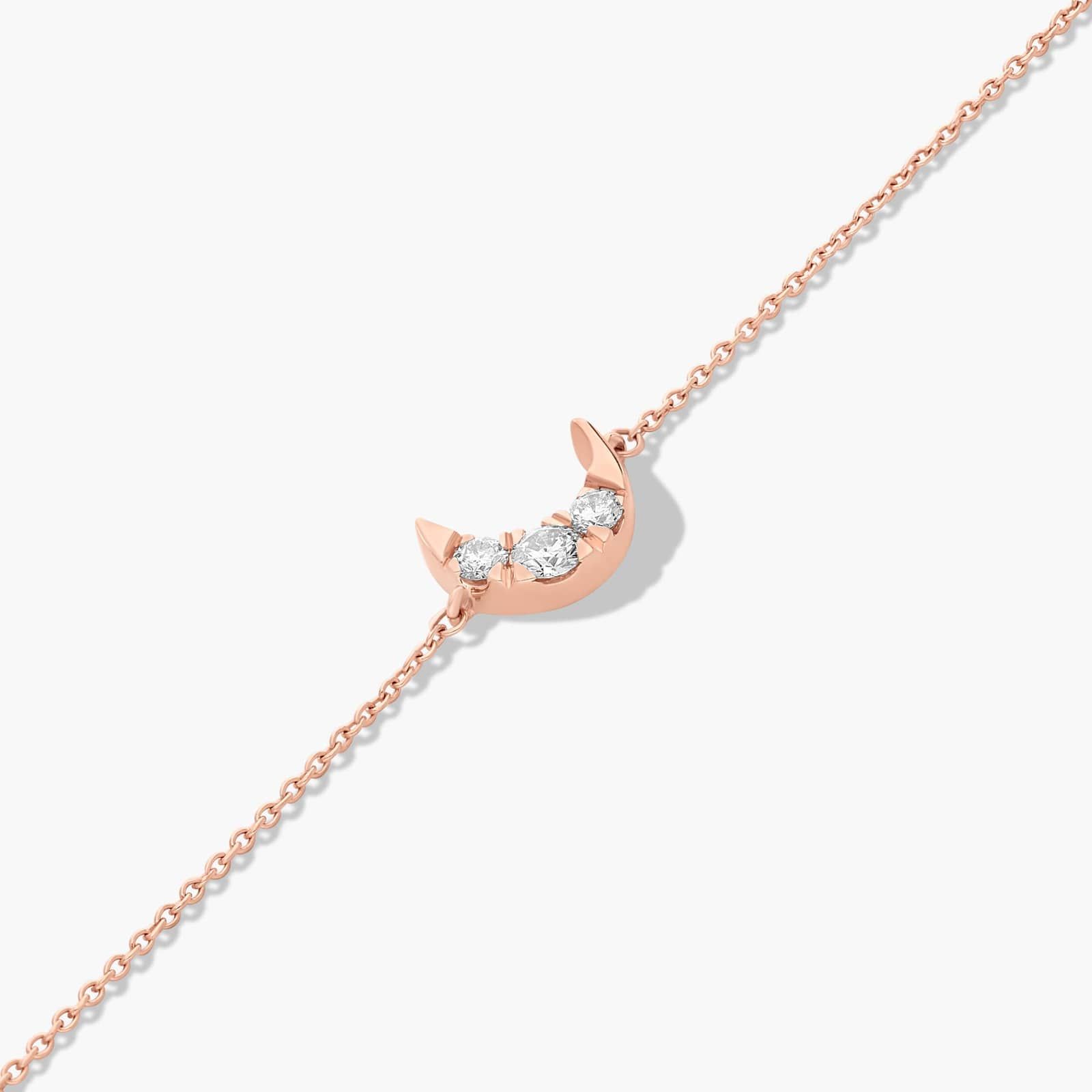 14K Rose Gold Dainty Diamonds Pavé Crescent Moon Bracelet