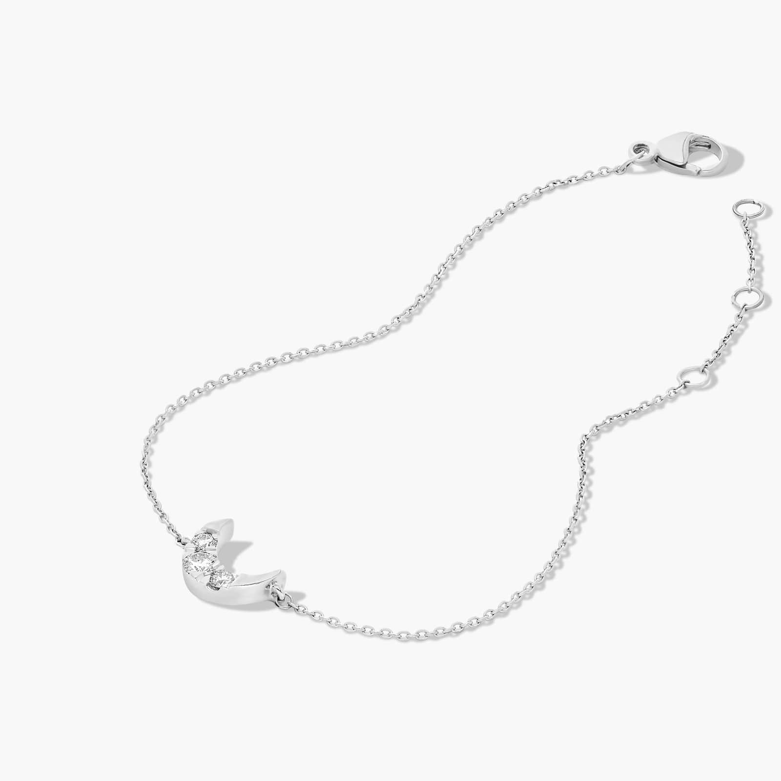 14K White Gold Dainty Diamonds Pavé Crescent Moon Bracelet