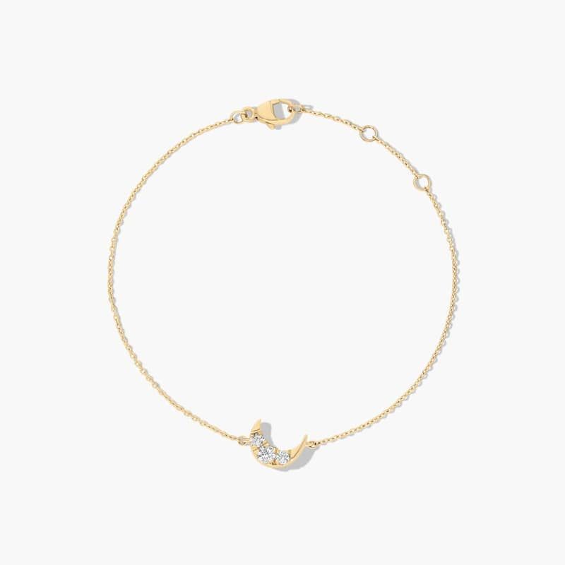 14K Yellow Gold Dainty Diamonds Pavé Crescent Moon Bracelet