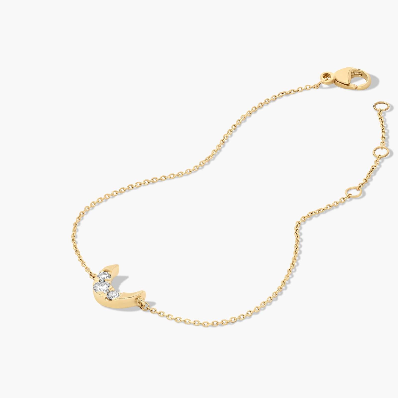 14K Yellow Gold Dainty Diamonds Pavé Crescent Moon Bracelet