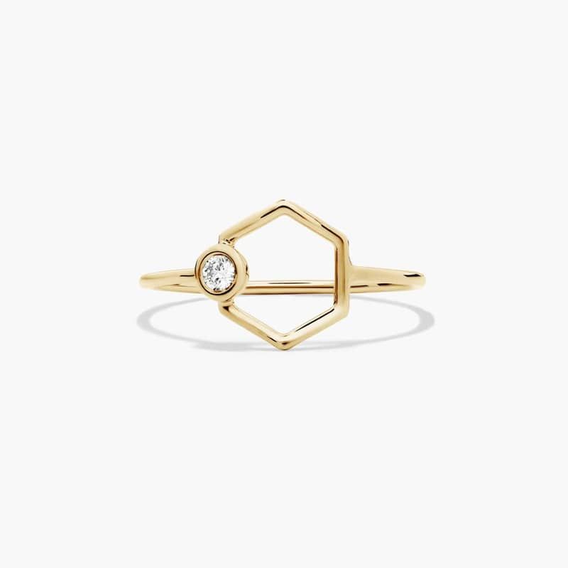Dainty Diamonds Geometric Hexagon Ring In 14K Yellow Gold