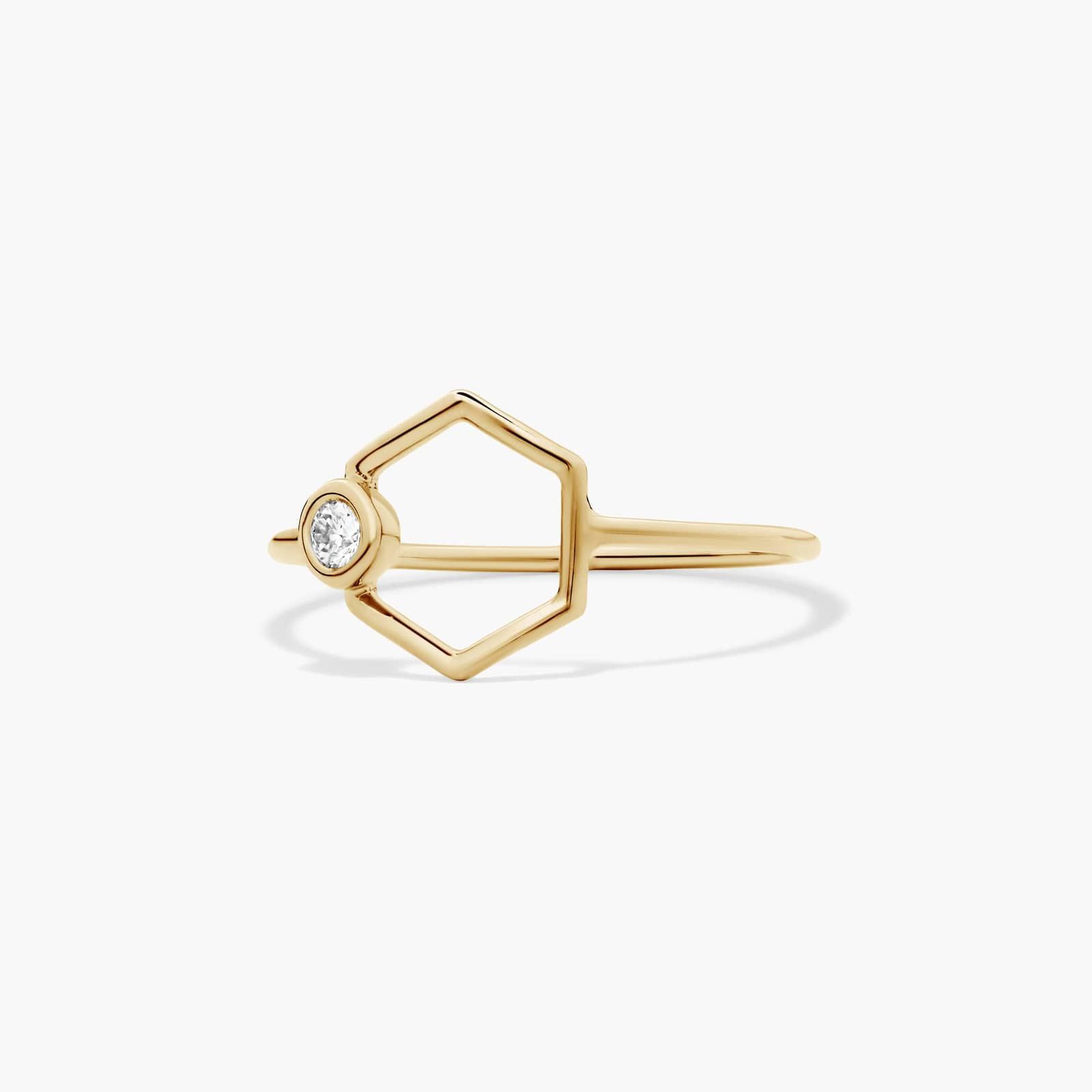 Dainty Diamonds Geometric Hexagon Ring In 14K Yellow Gold