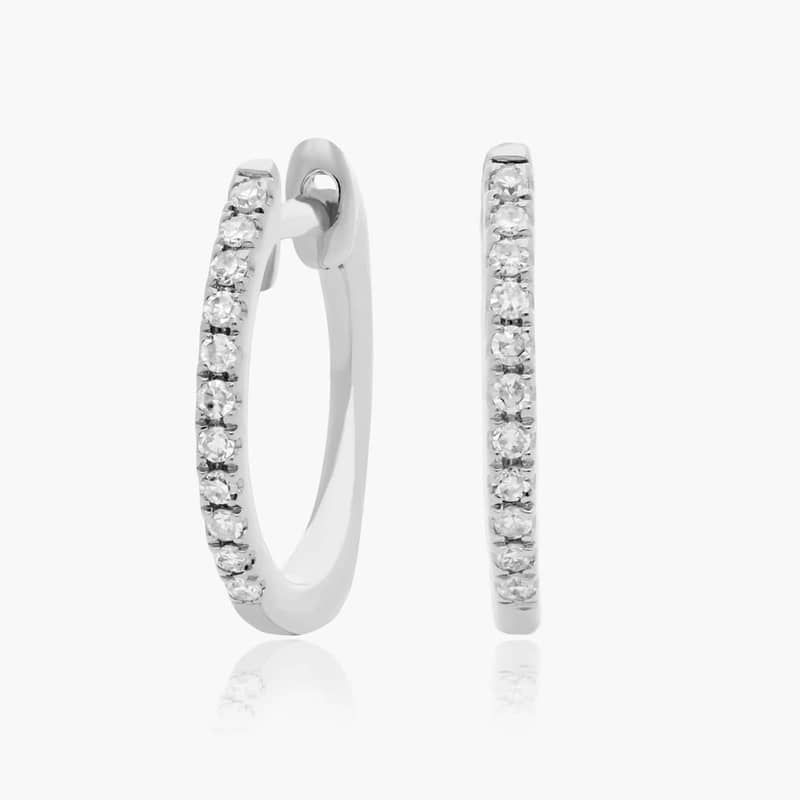 Dainty Pavé Diamond Huggie Earrings In 14K White Gold