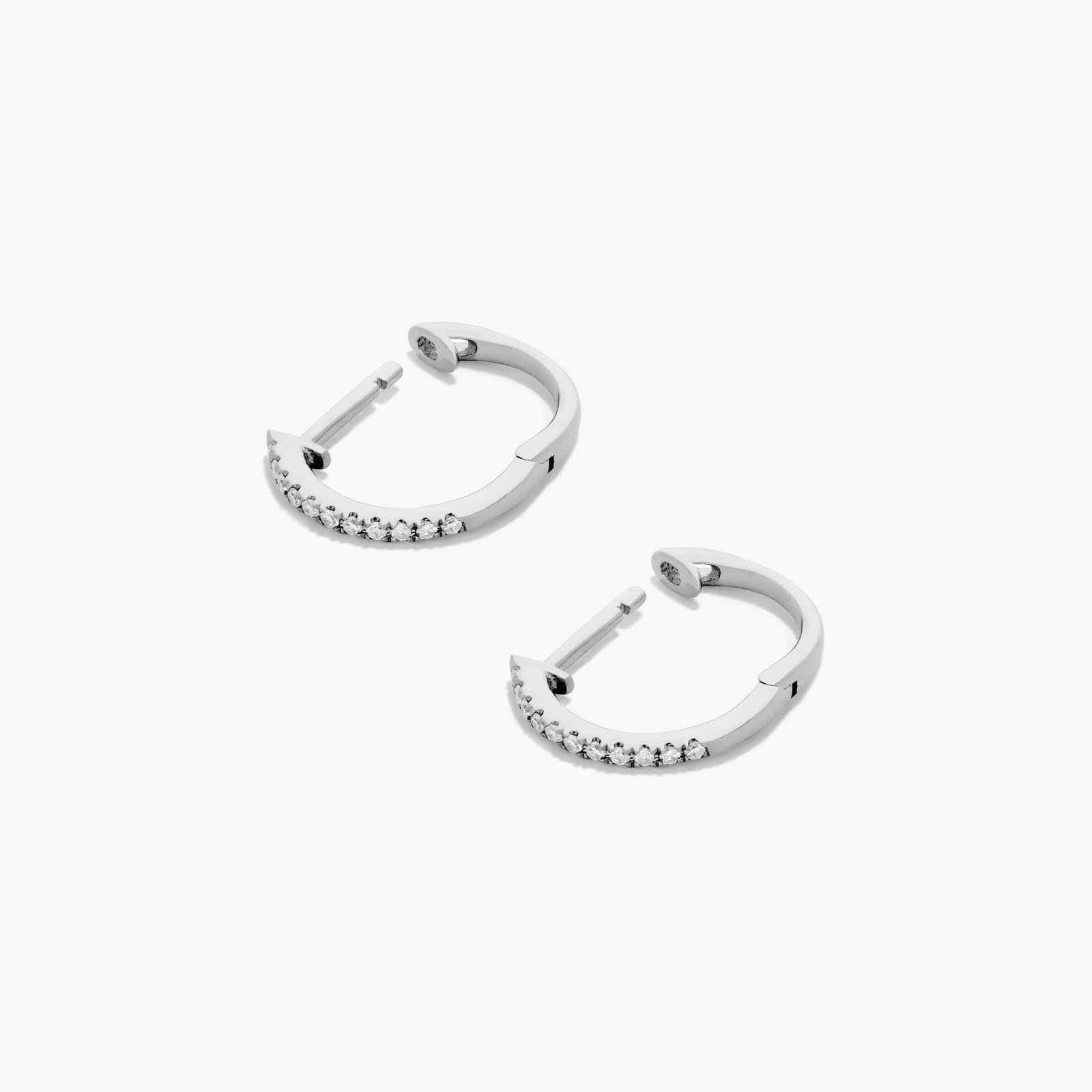 Dainty Pavé Diamond Huggie Earrings In 14K White Gold