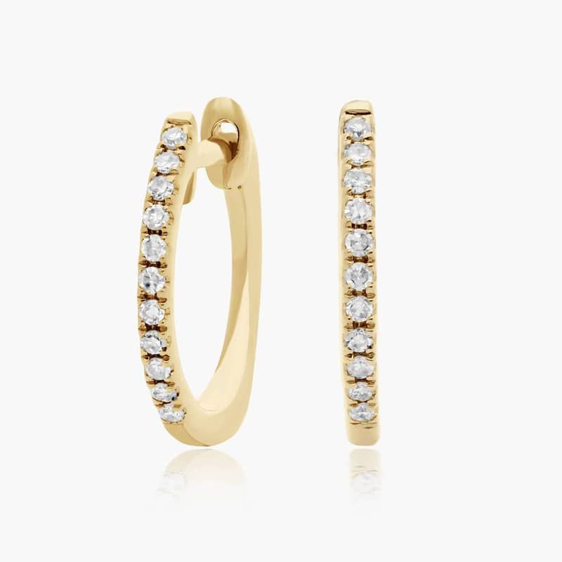 Dainty Pavé Diamond Huggie Earrings In 14K Yellow Gold
