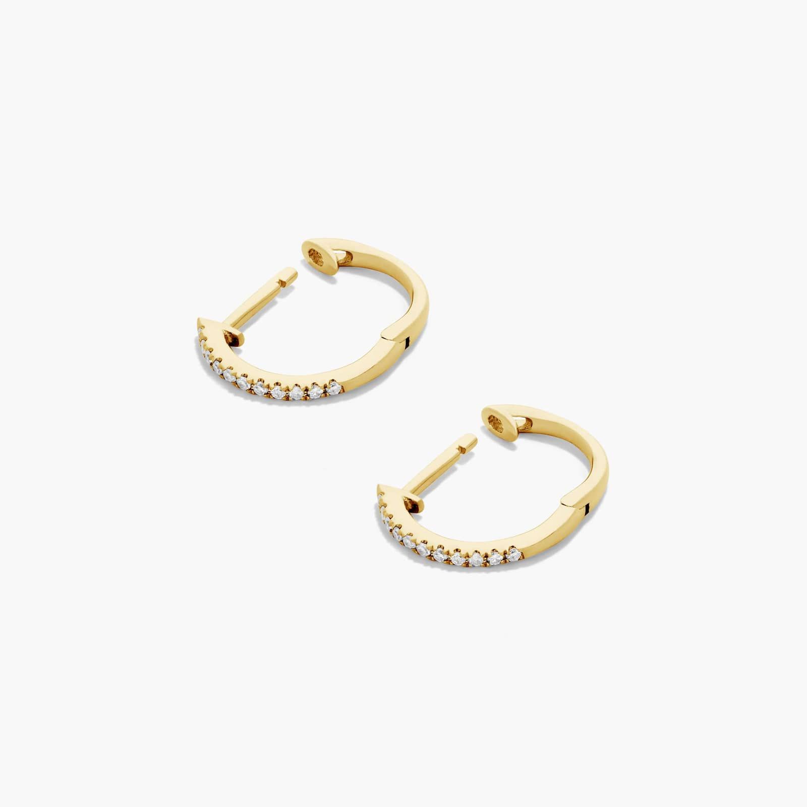 Dainty Pavé Diamond Huggie Earrings In 14K Yellow Gold