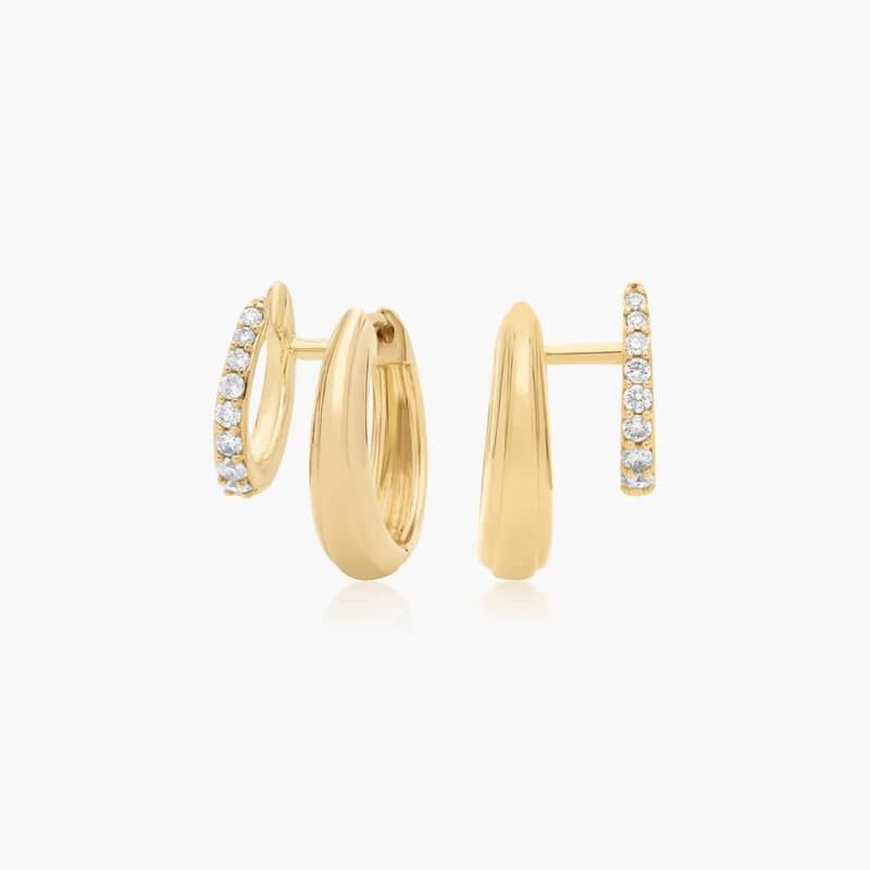 Double Row Climber Huggie Earrings With Lab-Grown Diamonds In 14K Yellow Gold