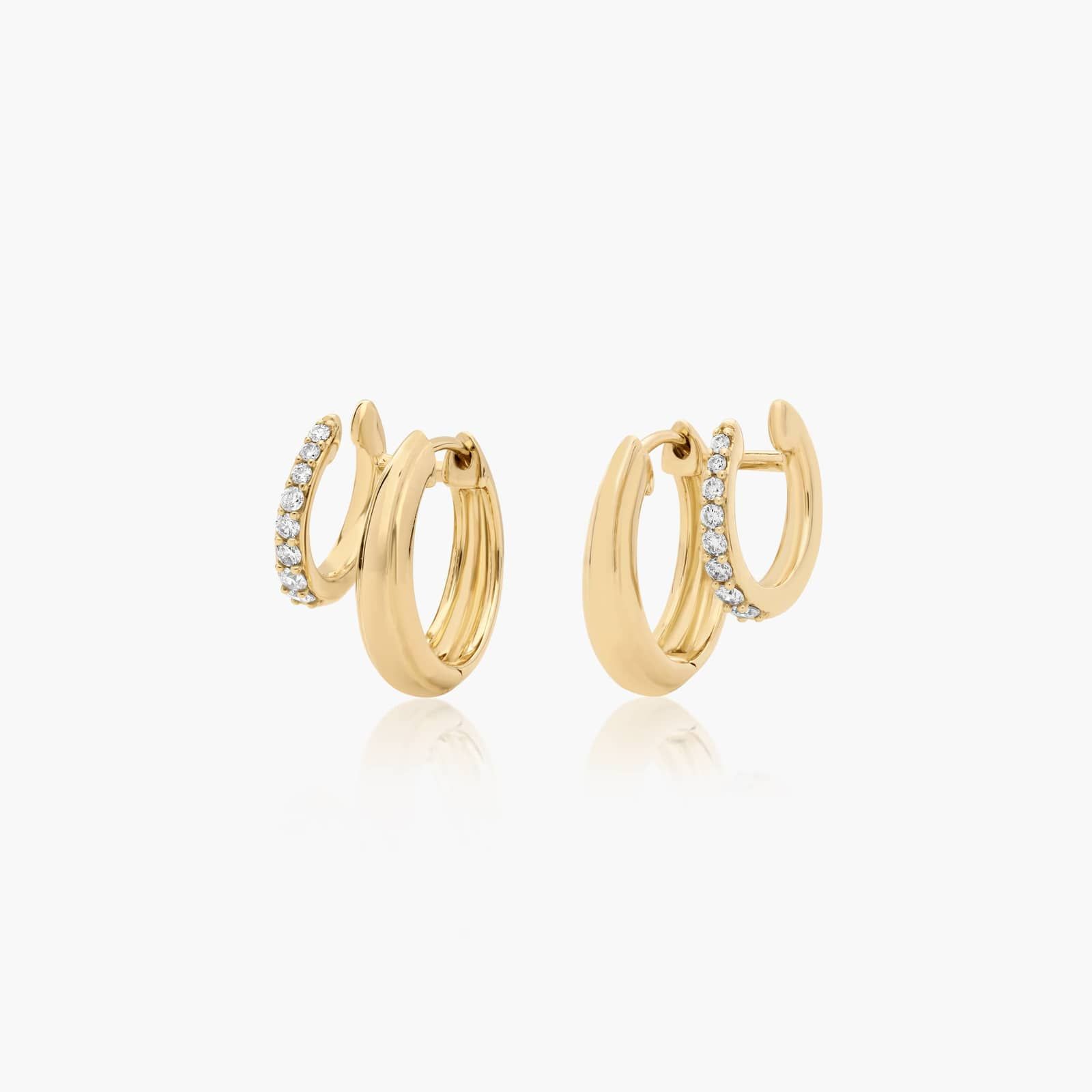 Double Row Climber Huggie Earrings With Lab-Grown Diamonds In 14K Yellow Gold