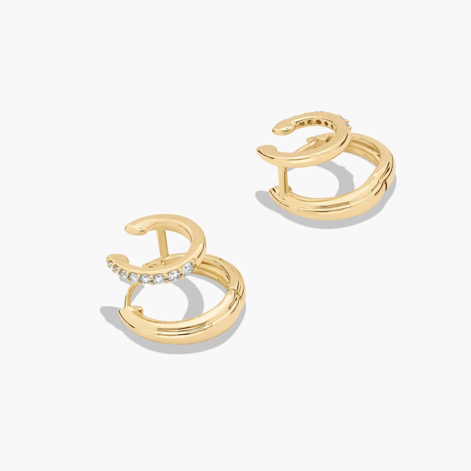 Double Row Climber Huggie Earrings With Lab-Grown Diamonds In 14K Yellow Gold
