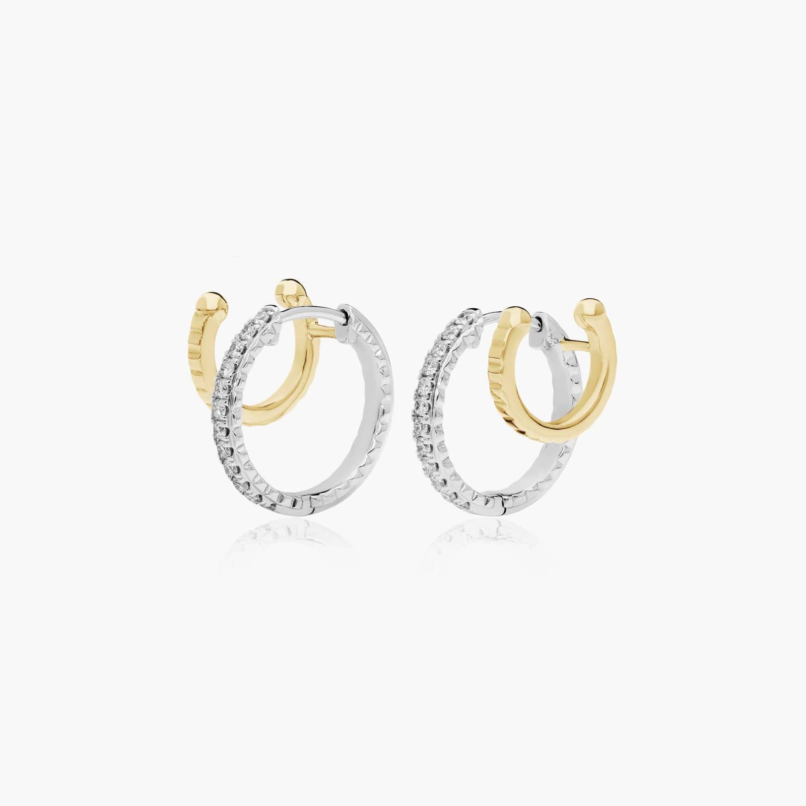 Two-Tone Double Row Climber Huggie Earrings With Lab-Grown Diamonds In 14K Gold