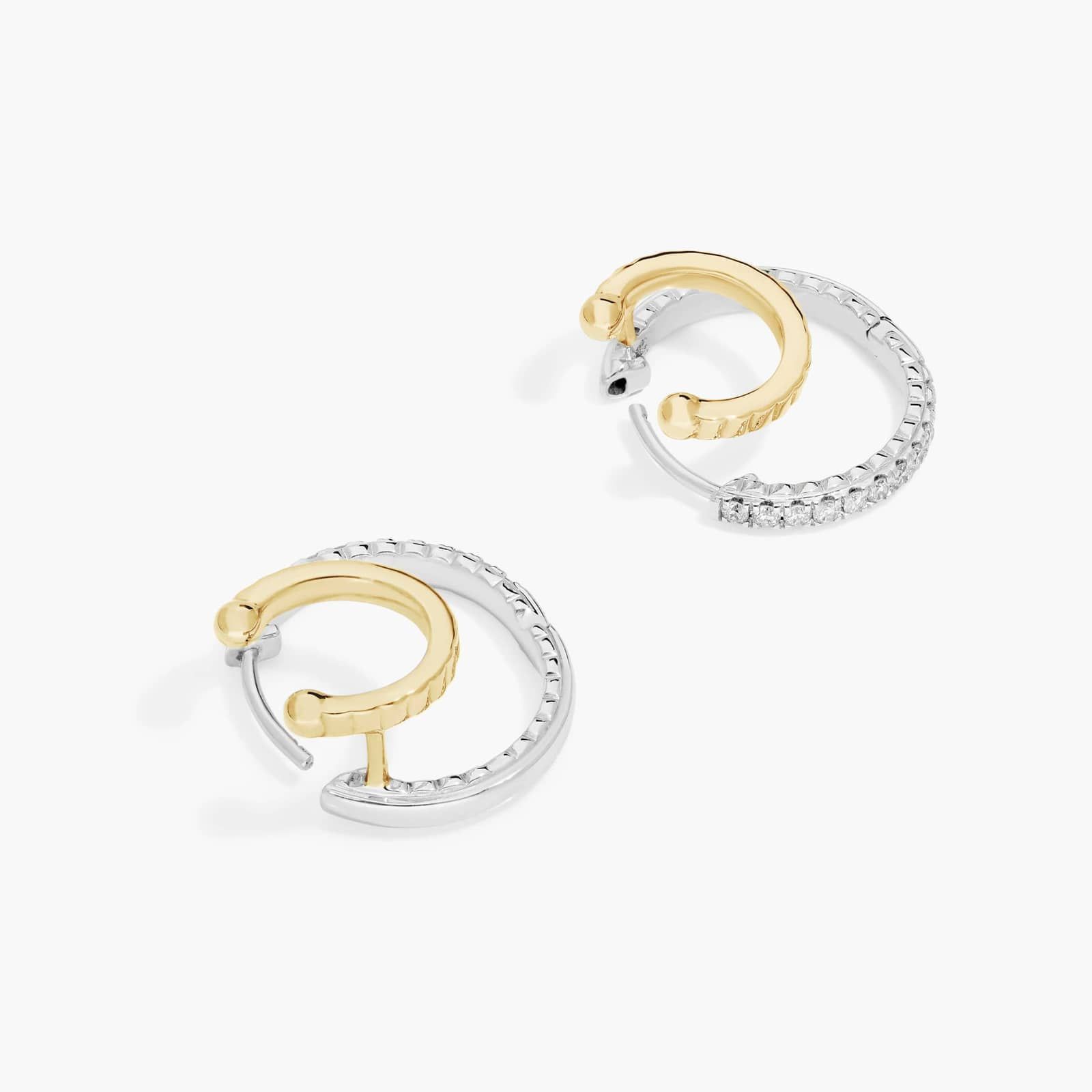 Two-Tone Double Row Climber Huggie Earrings With Lab-Grown Diamonds In 14K Gold