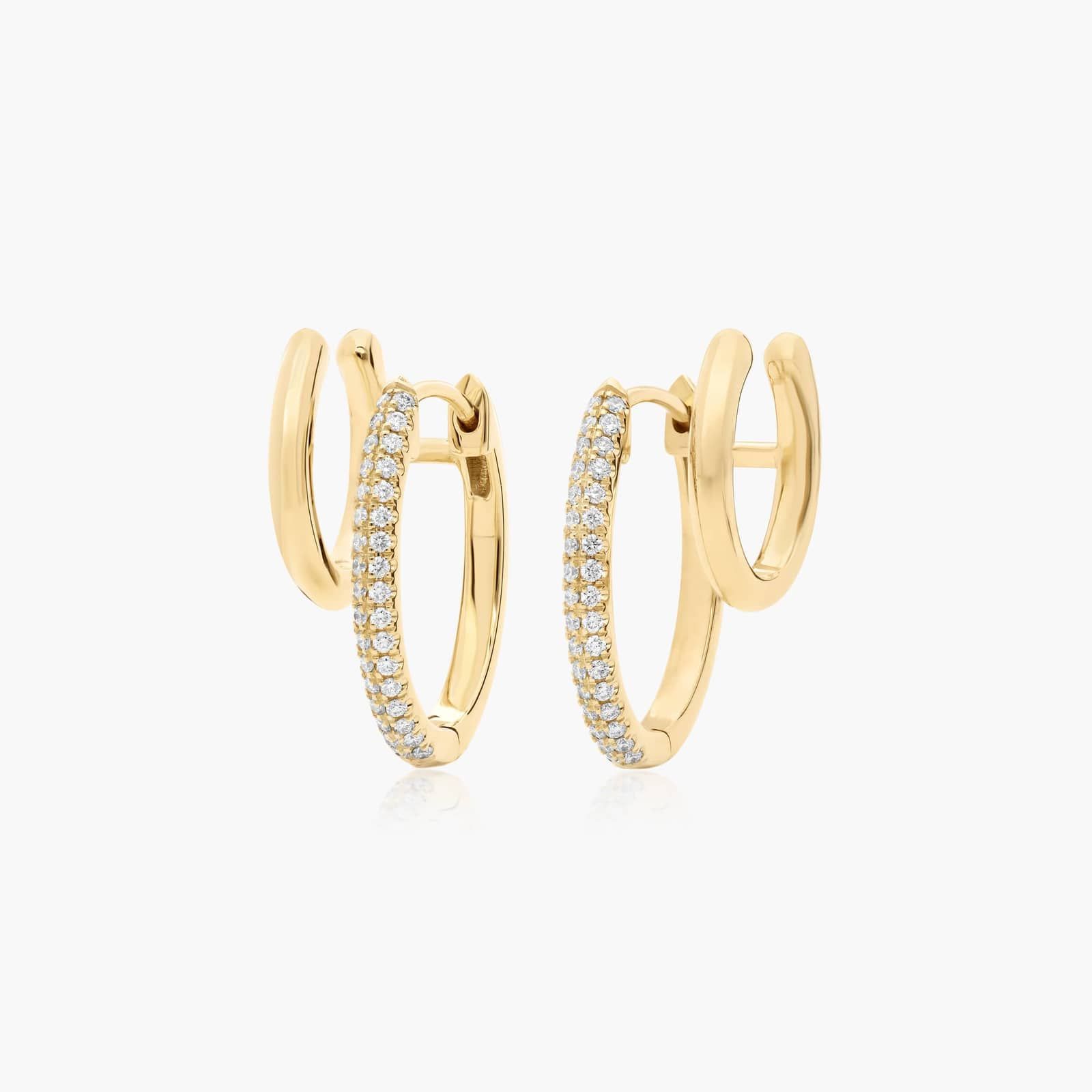Double Row Climber Huggie Hoop Earrings With Lab-Grown Diamonds In 14K Yellow Gold