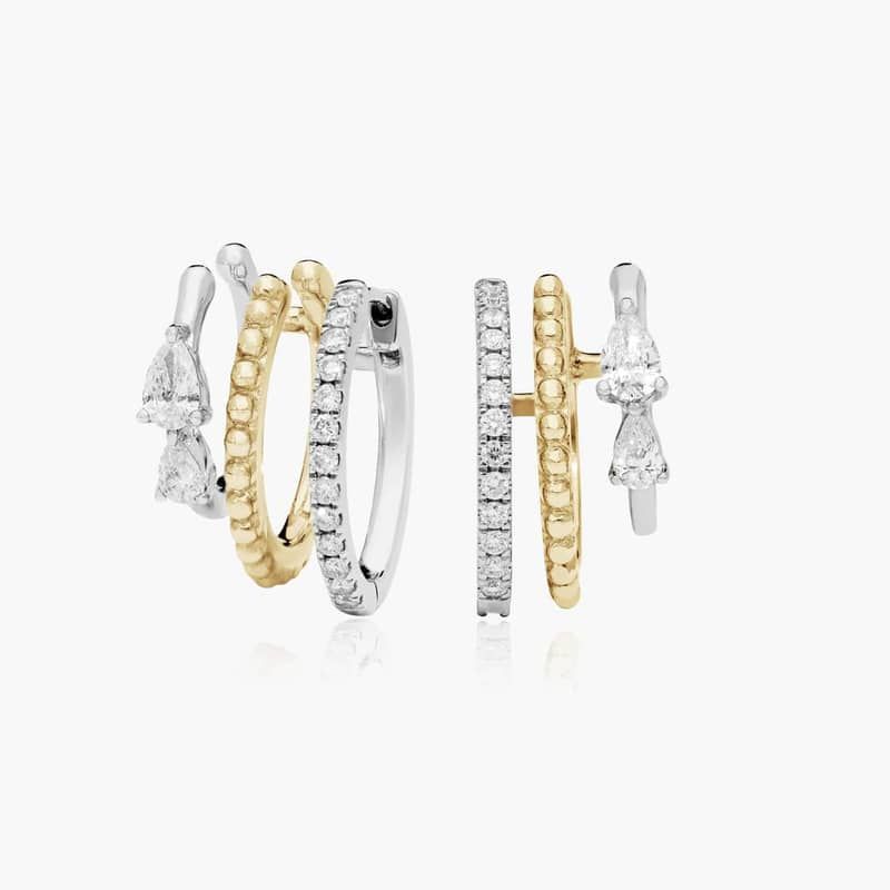 Two-Tone Climber Huggie Earrings With Lab-Grown Diamonds In 14K Gold