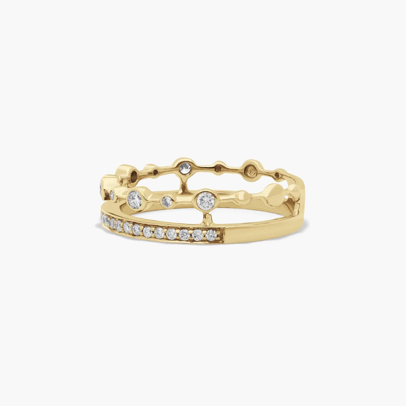 Double Row Diamond Ring In 14K Yellow Gold