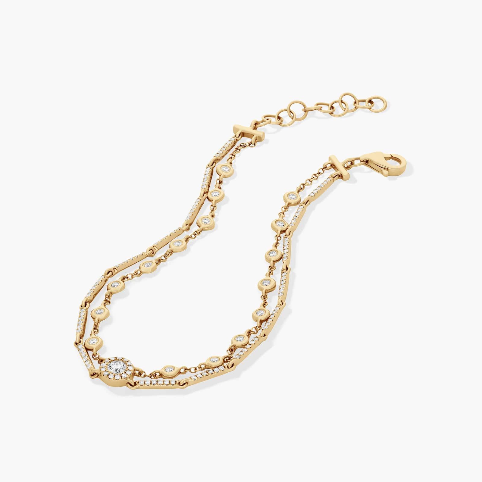 Dainty Double Row Diamond Bracelet In 14K Yellow Gold