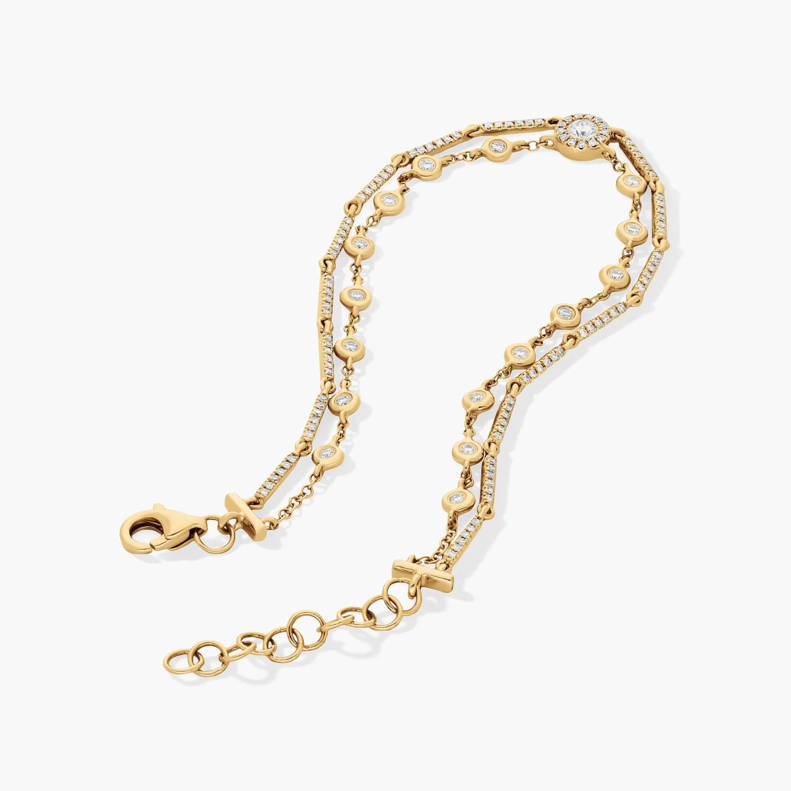 Dainty Double Row Diamond Bracelet In 14K Yellow Gold